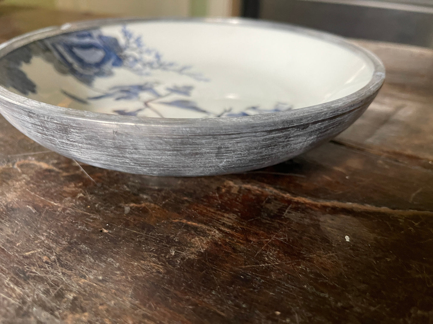 Vintage Blue and White Chinoiserie Ceramic and Aluminum Noodle Bowl