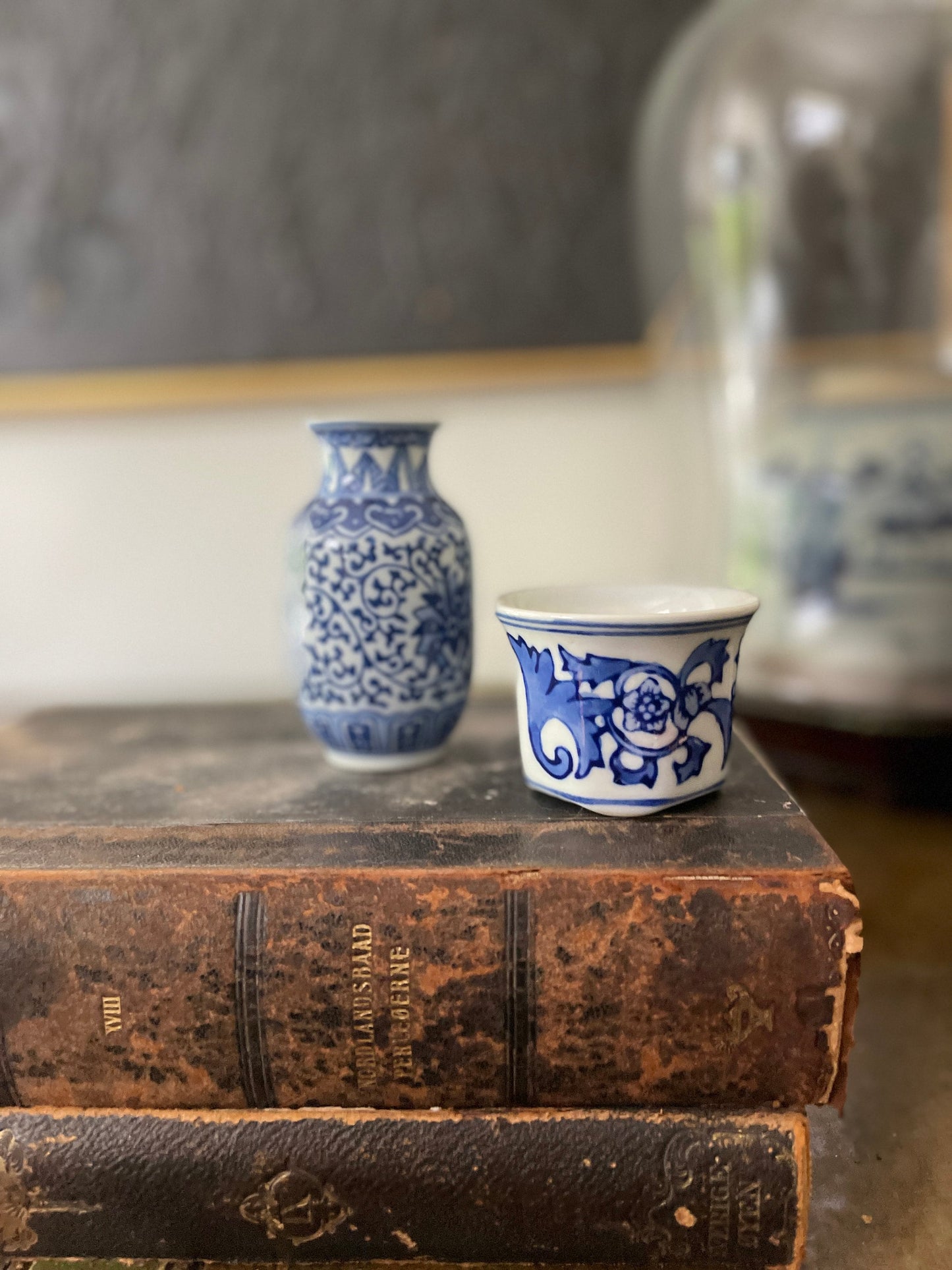 Collection of Two (2) Blue and White Chinoiserie Miniature Vase and Planter