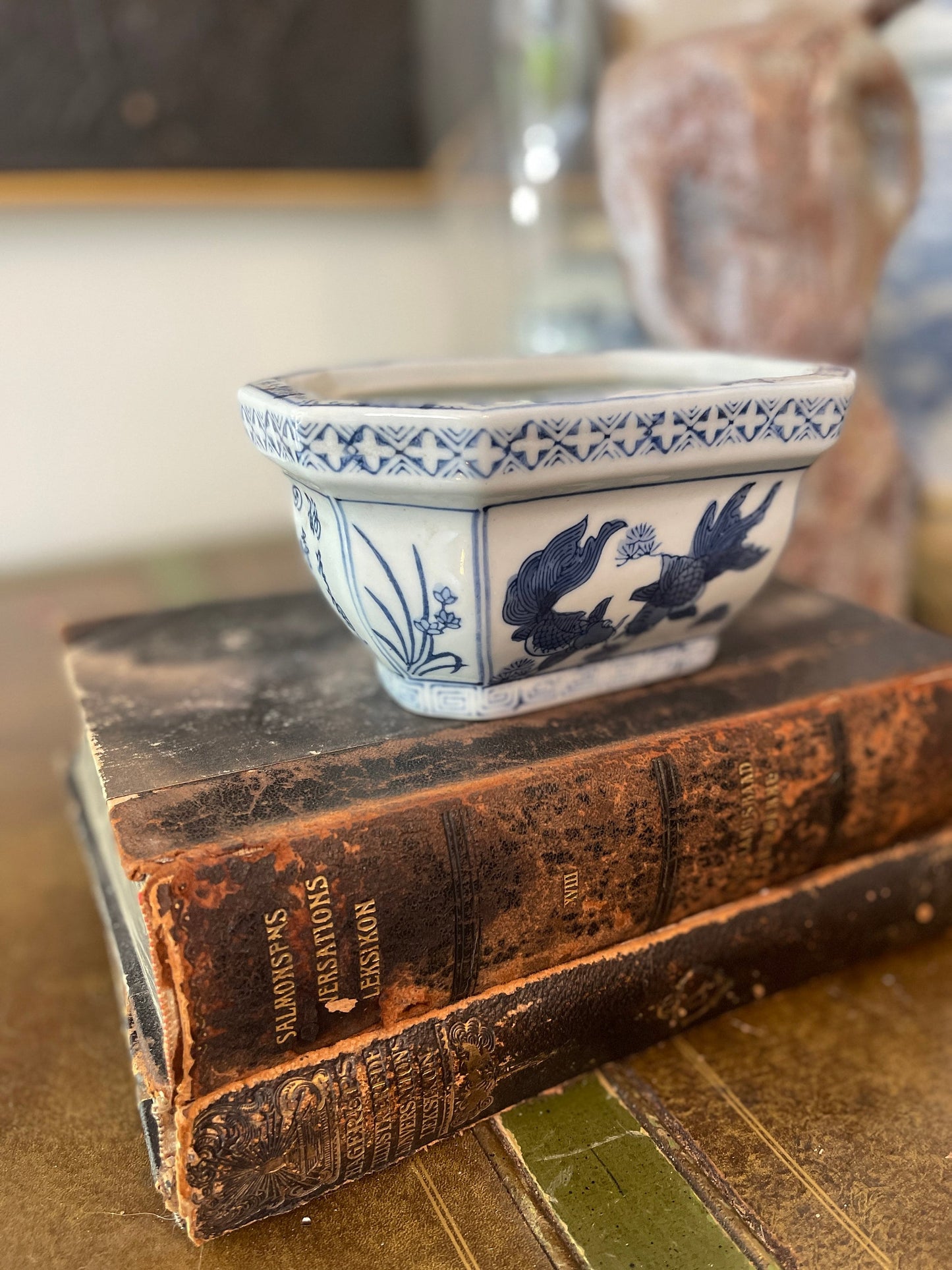 Vintage Blue and White Chinoiserie Rectangular Planter