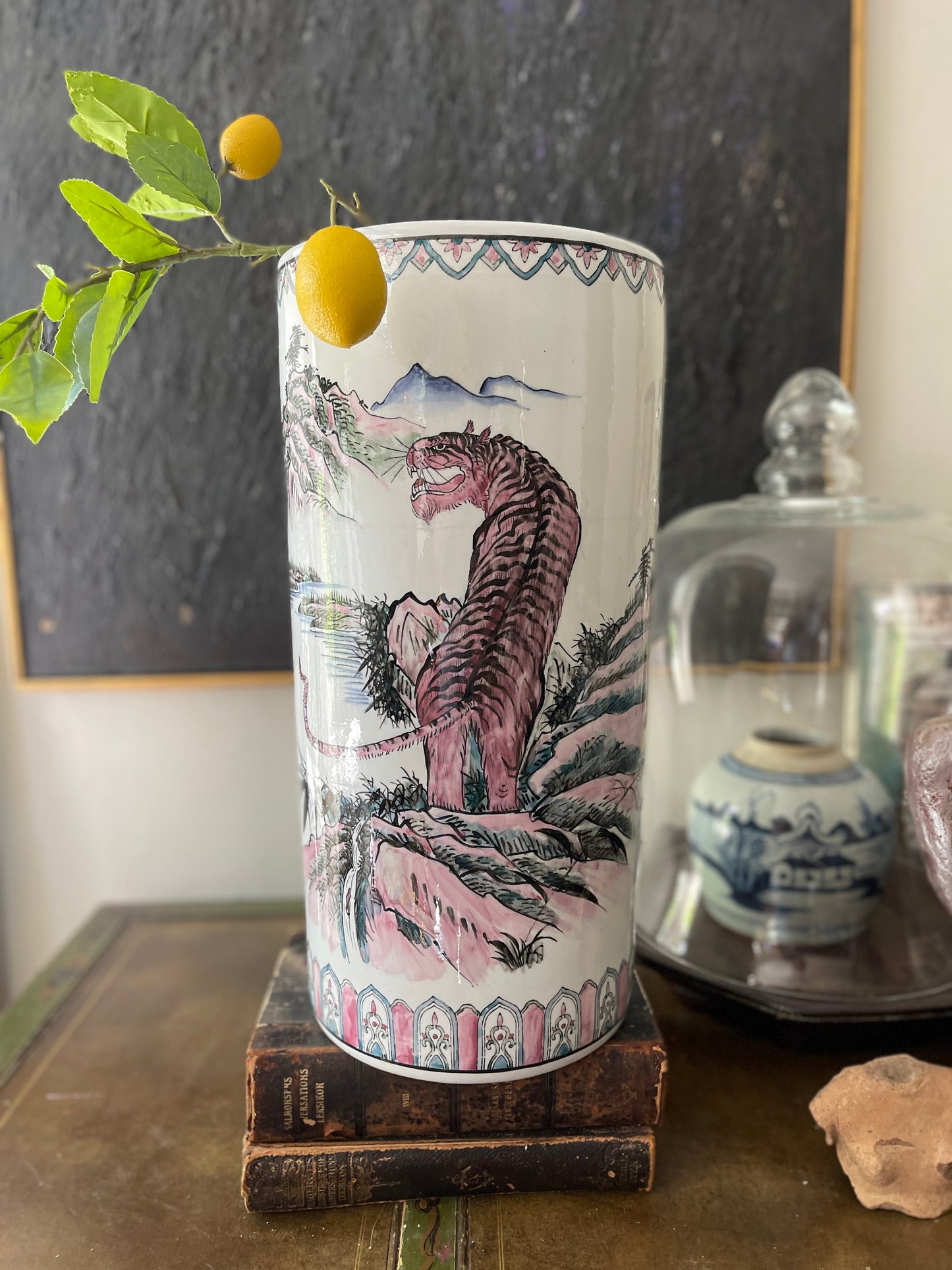 Pink Tiger Asian Ceramic Umbrella Stand