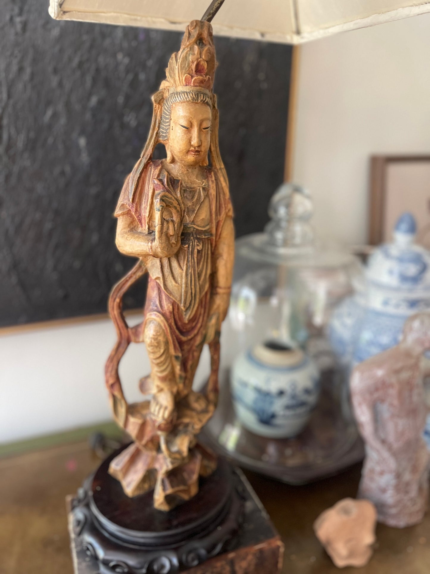 Antique Guanyin Asian Lamp