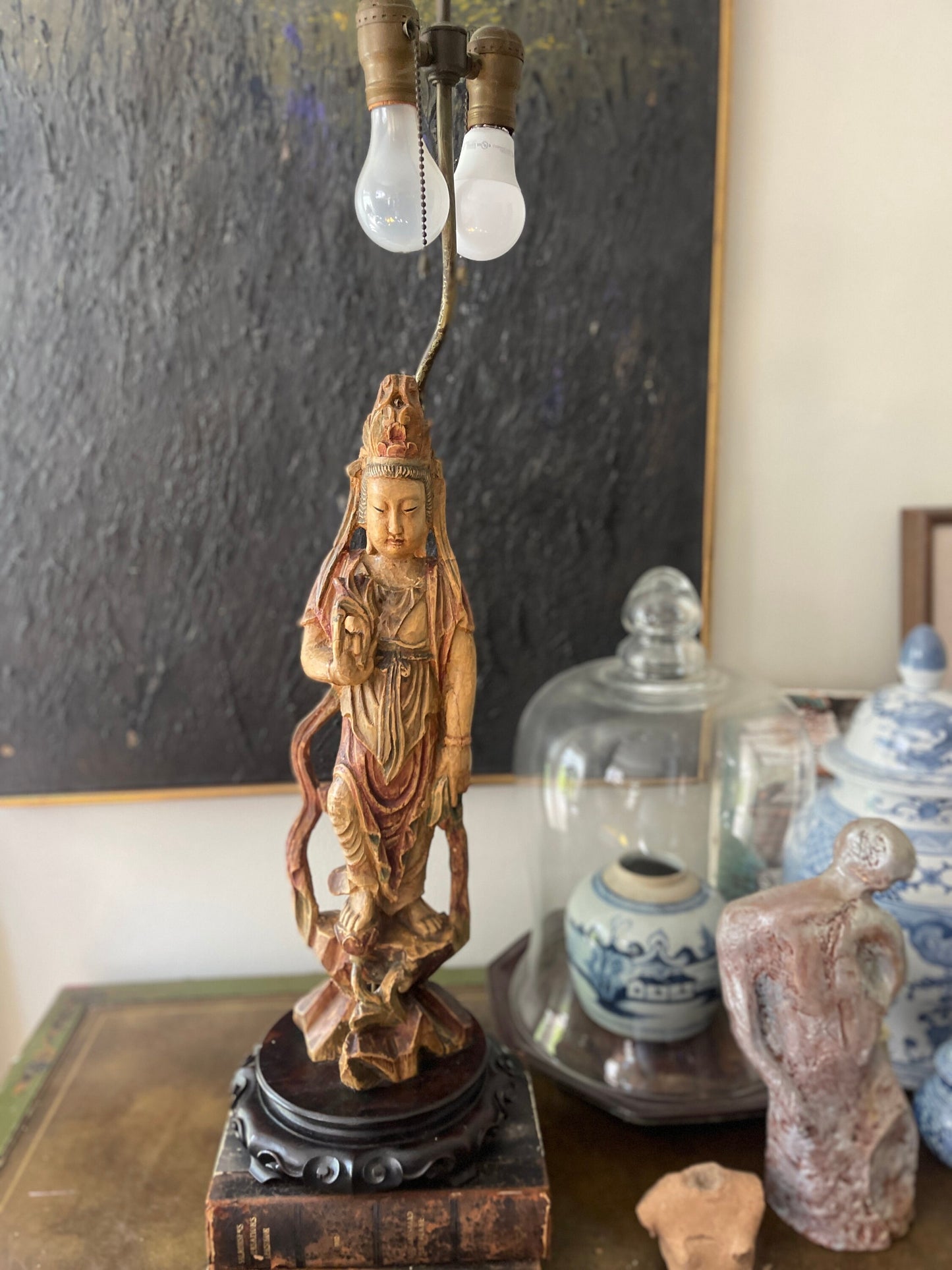 Antique Guanyin Asian Lamp