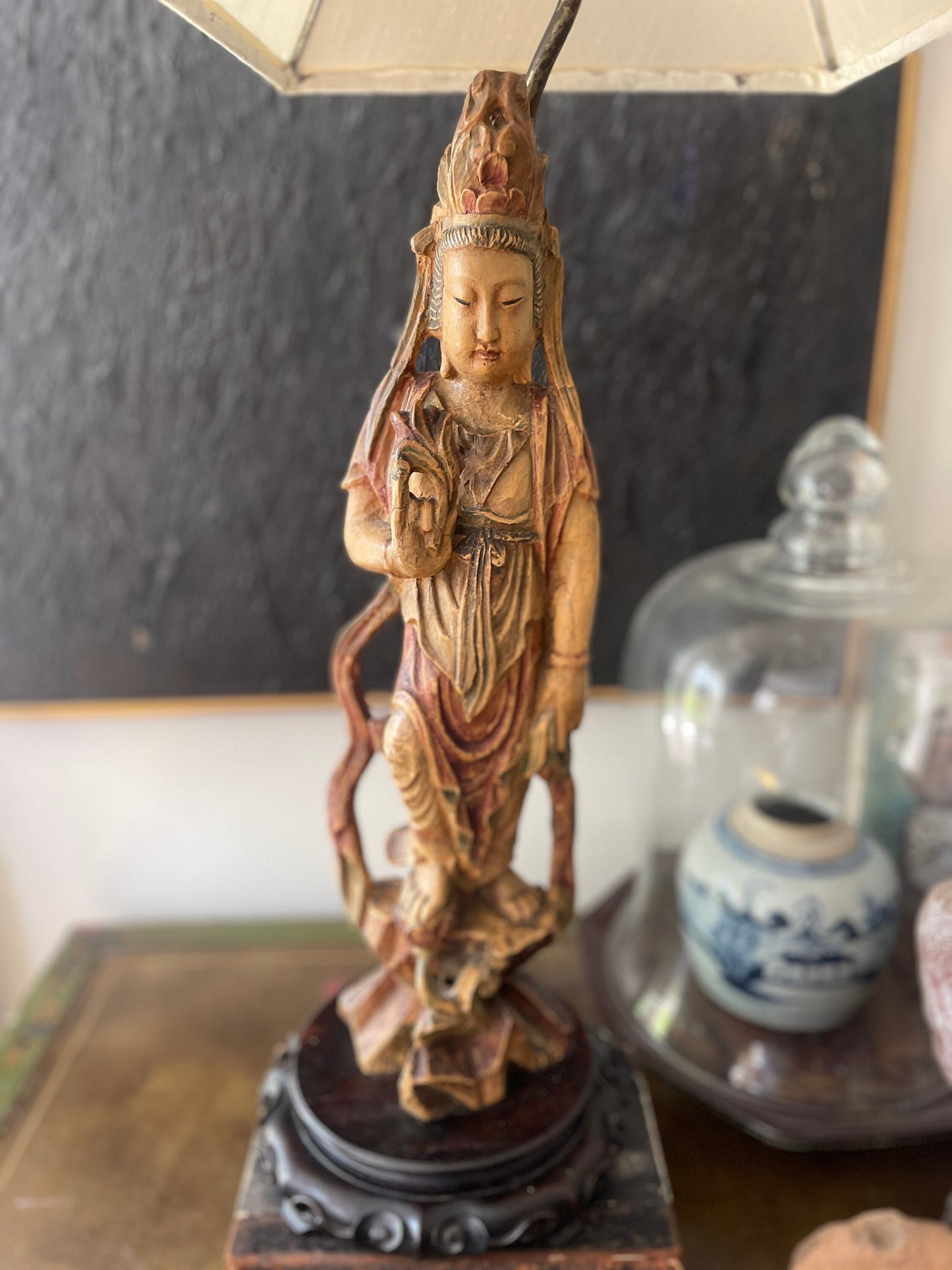 Antique Guanyin Asian Lamp