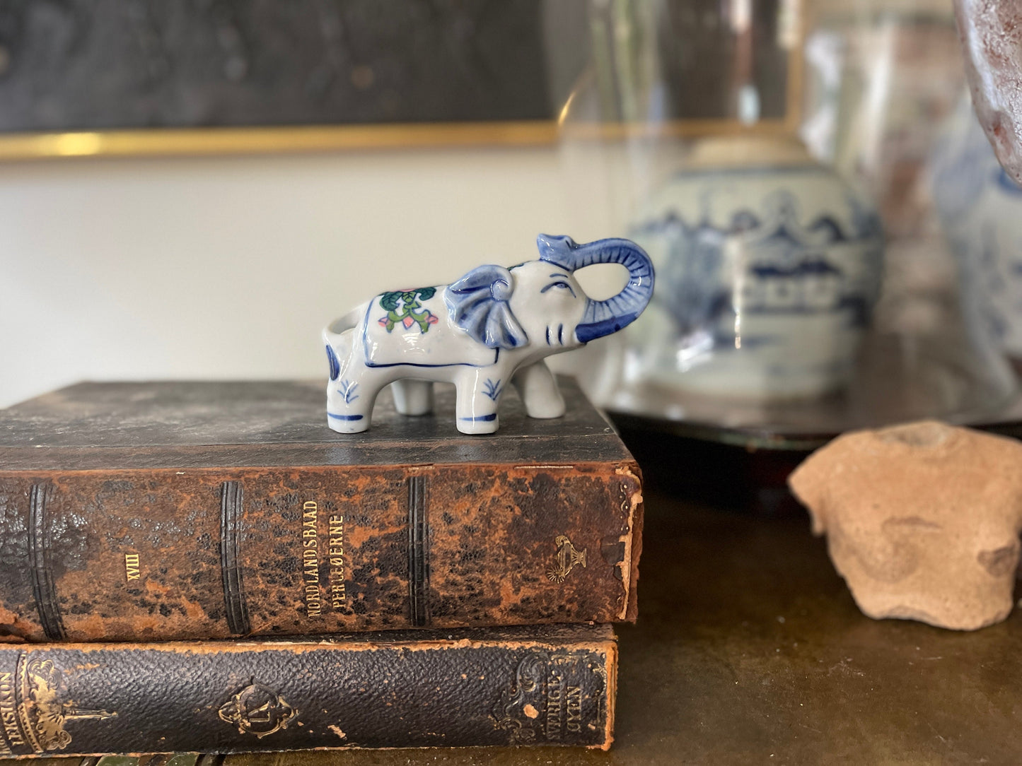 Vintage Chinoiserie Ceramic Elephant