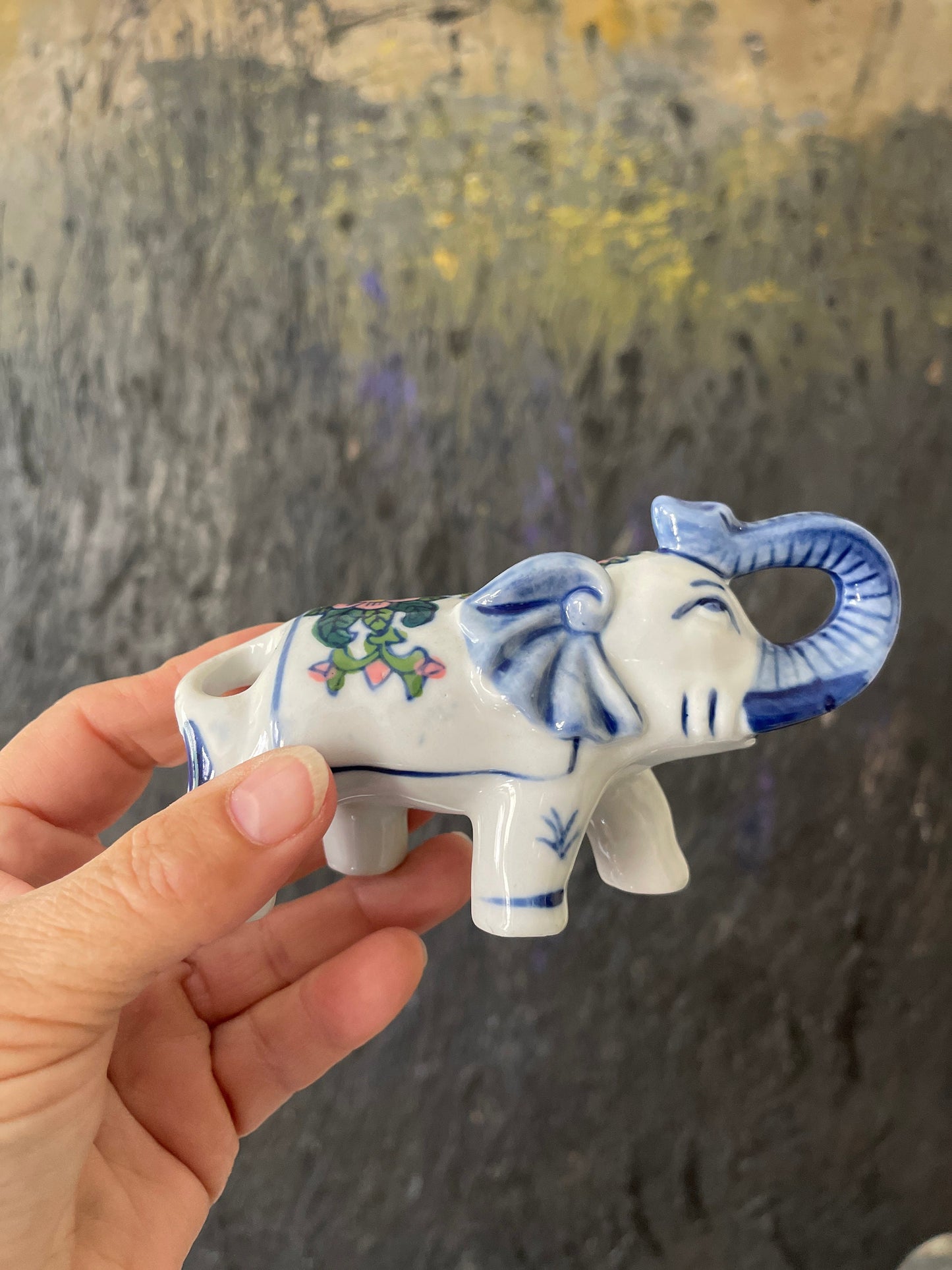 Vintage Chinoiserie Ceramic Elephant