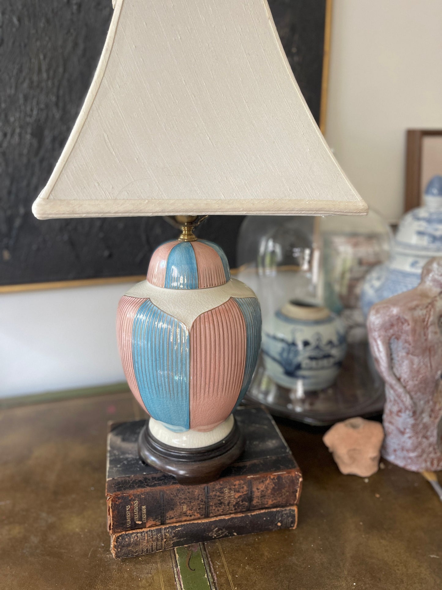 Vintage Blue and Pink Wildwood Ginger Jar Lamp