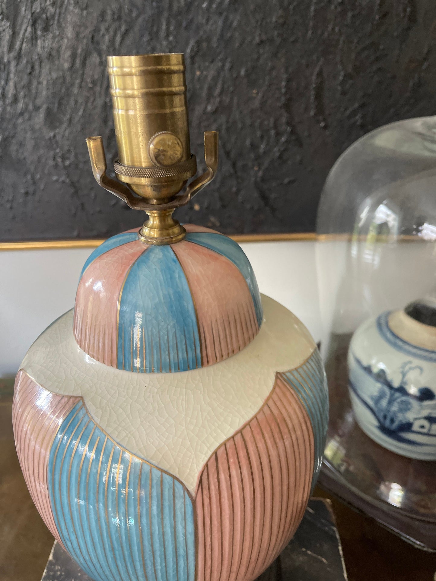 Vintage Blue and Pink Wildwood Ginger Jar Lamp