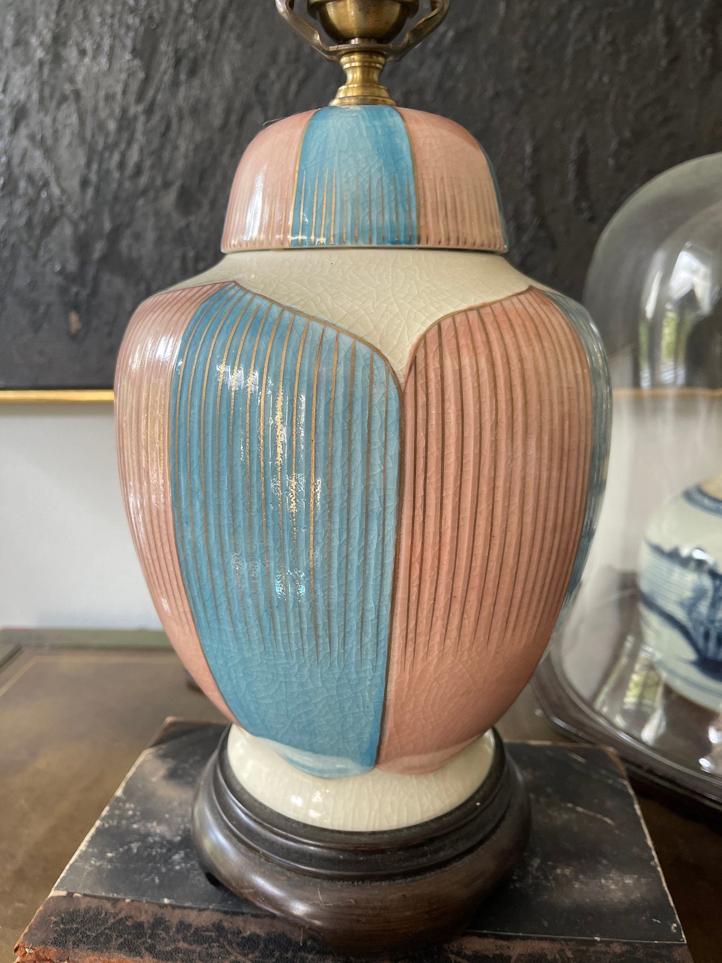 Vintage Blue and Pink Wildwood Ginger Jar Lamp