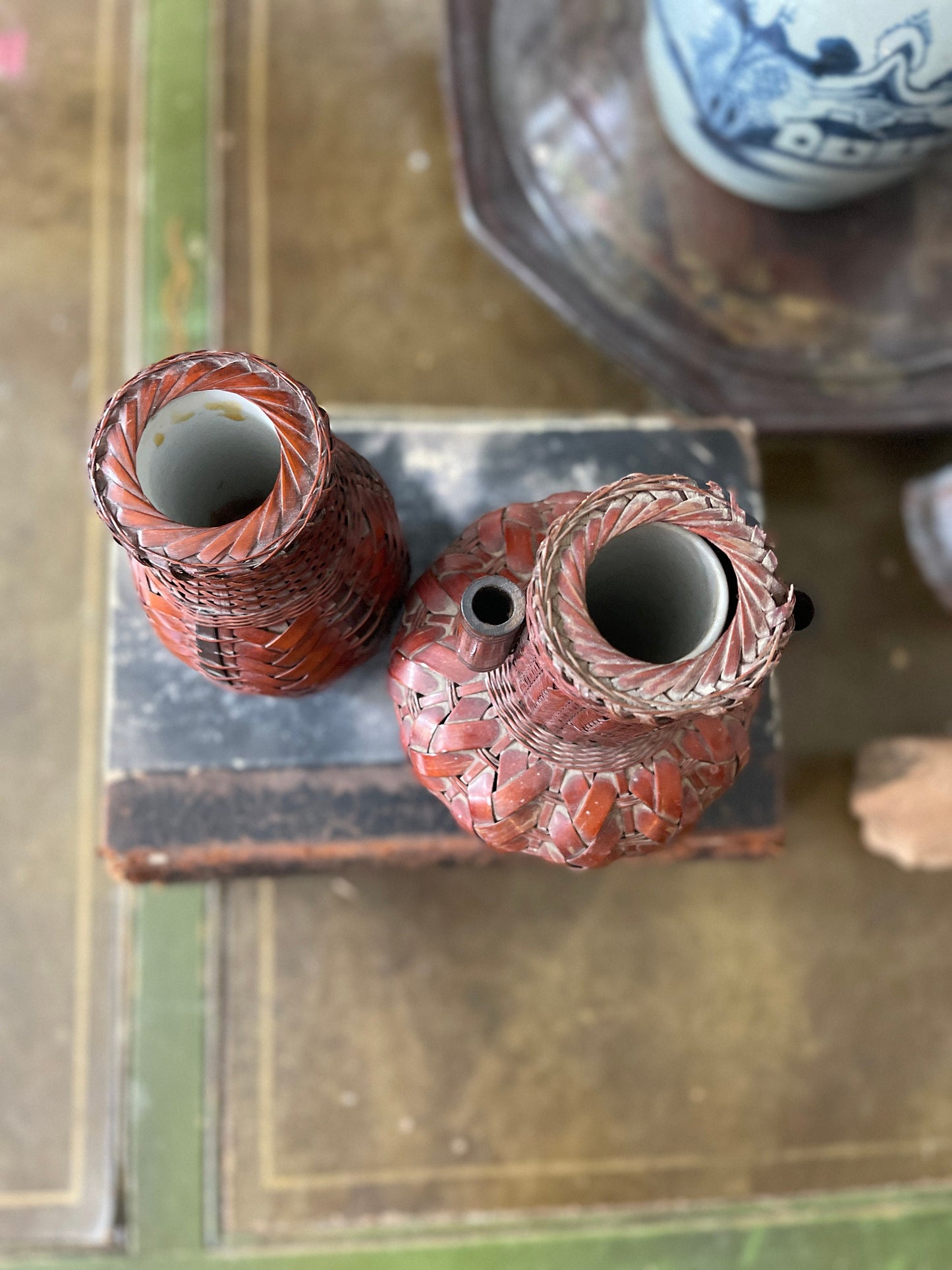 Collection of Two (2) Vintage Woven Asian Vases