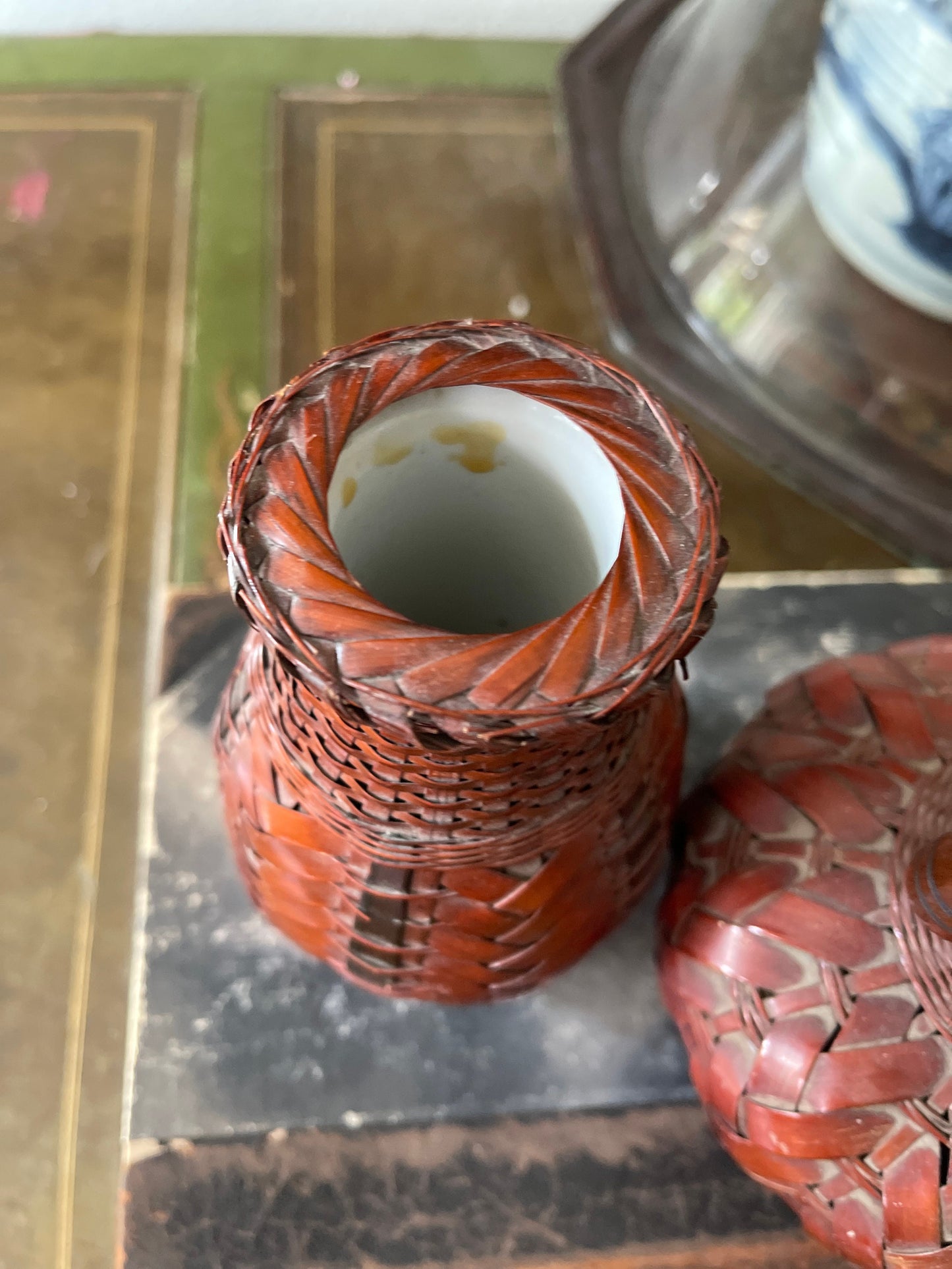 Collection of Two (2) Vintage Woven Asian Vases