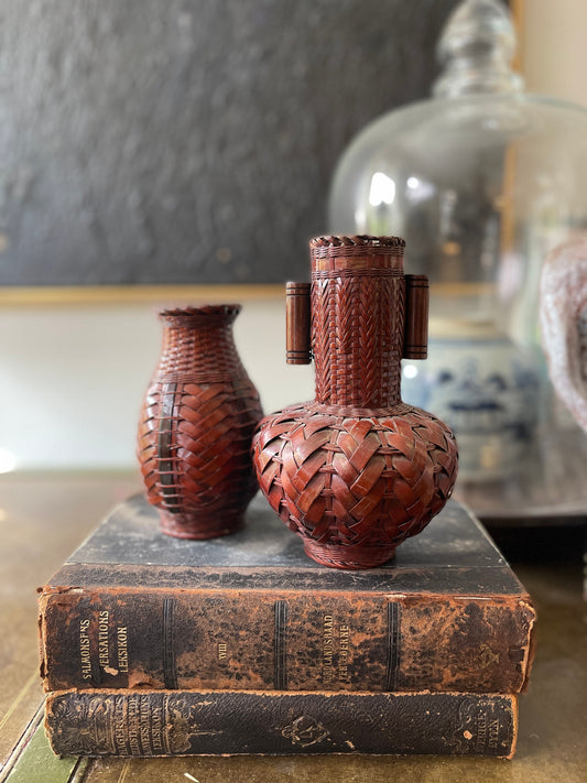 Collection of Two (2) Vintage Woven Asian Vases