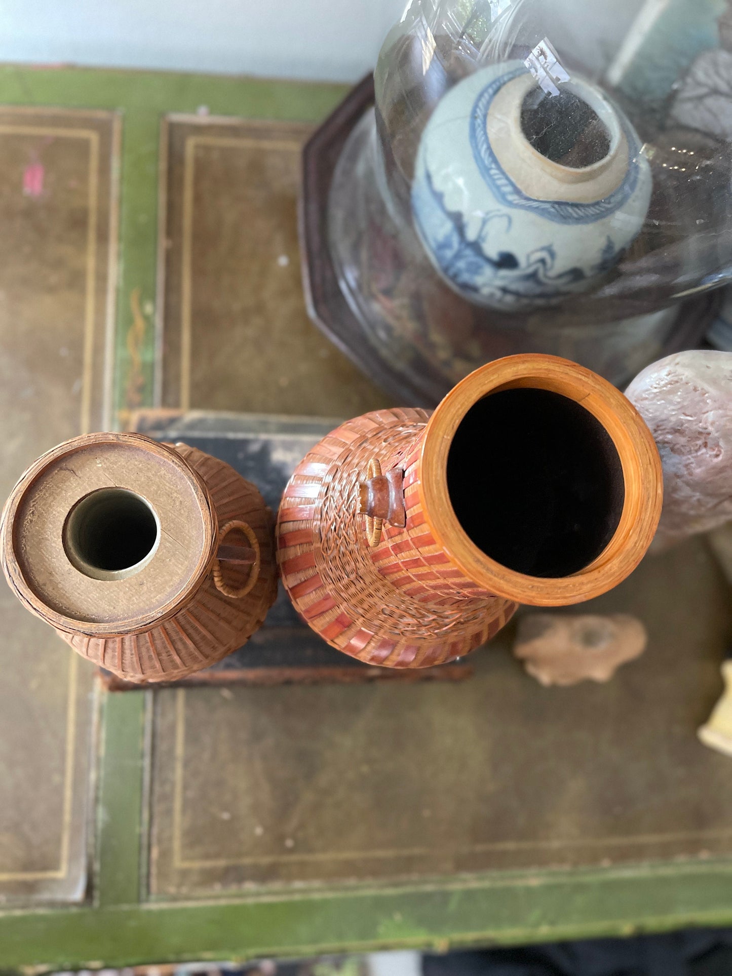 Collection of Two (2) Asian Woven Basket Vases