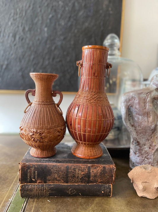 Collection of Two (2) Asian Woven Basket Vases