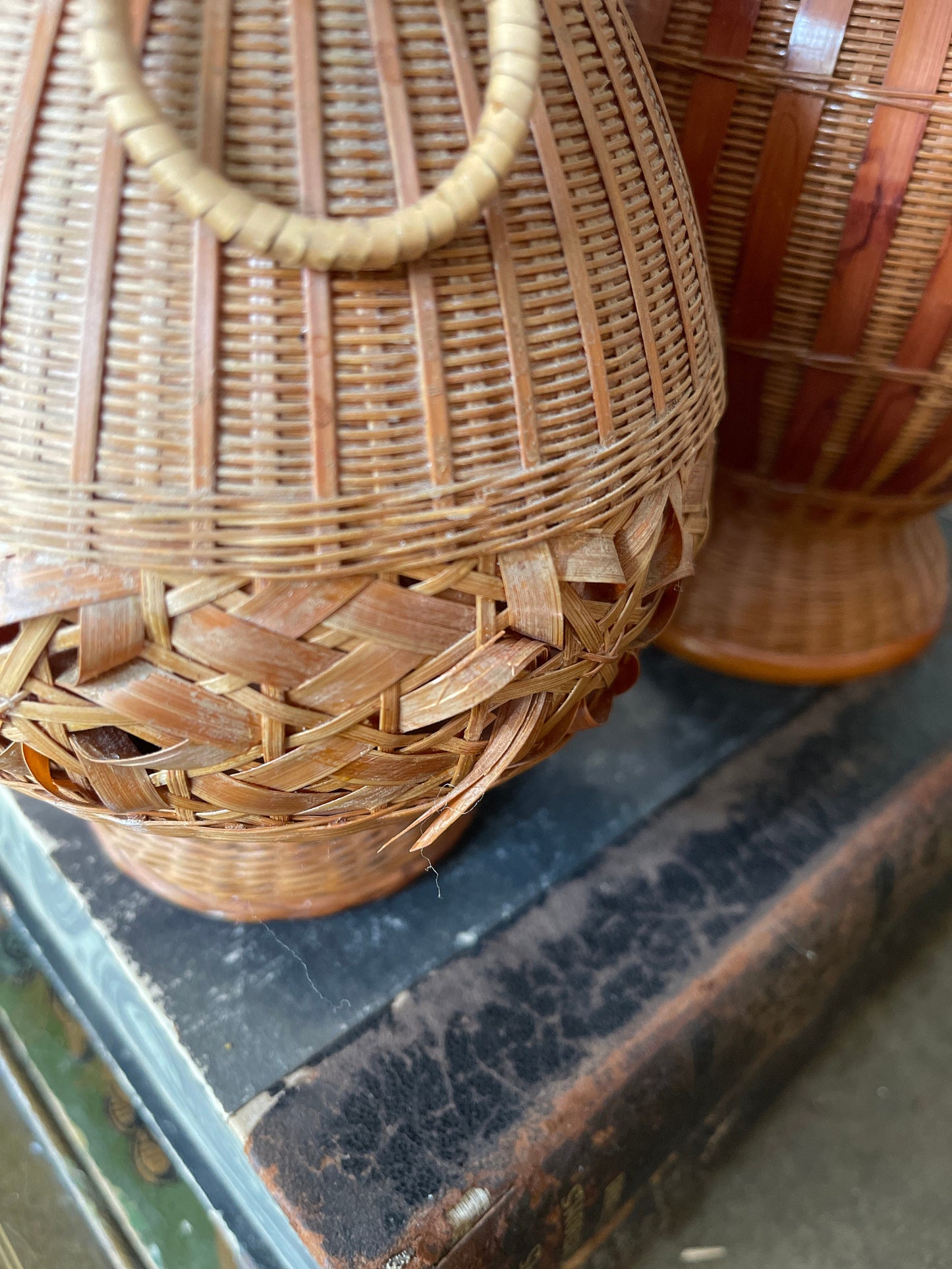 Collection of Two (2) Asian Woven Basket Vases