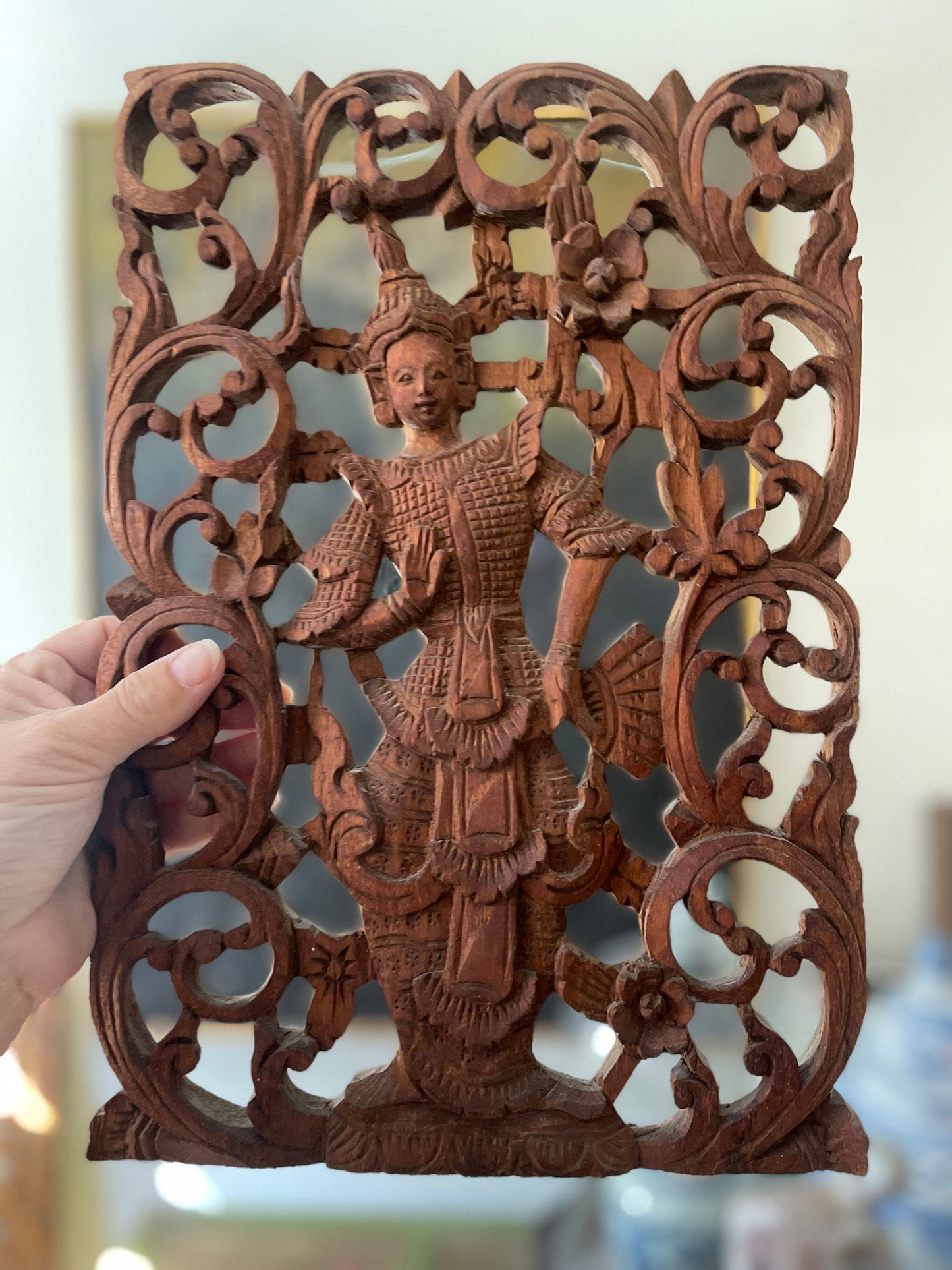 Indonesian carved wood panel of Shiva