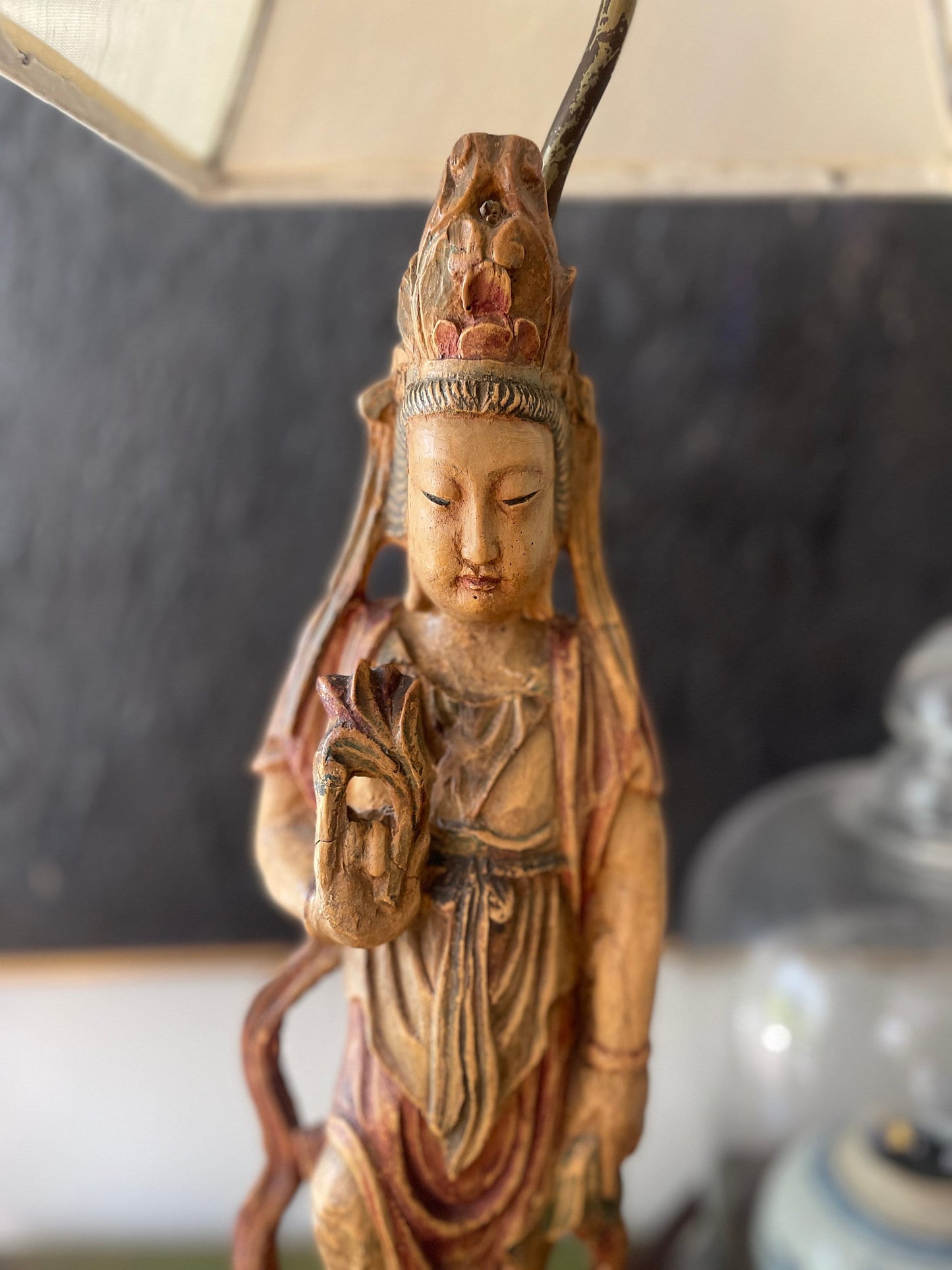 Antique Guanyin Asian Lamp