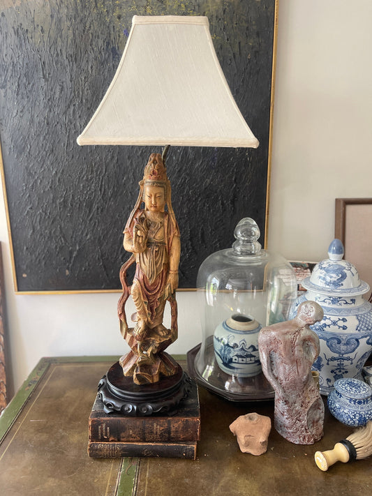 Antique Guanyin Asian Lamp