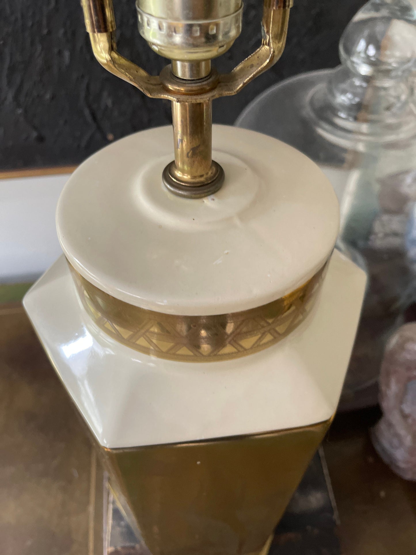 Vintage Gold and Cream Chinoiserie Lamp