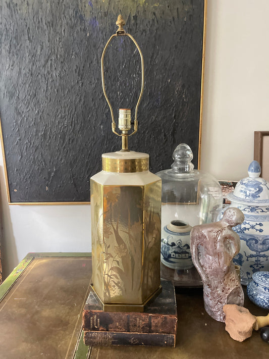 Vintage Gold and Cream Chinoiserie Lamp