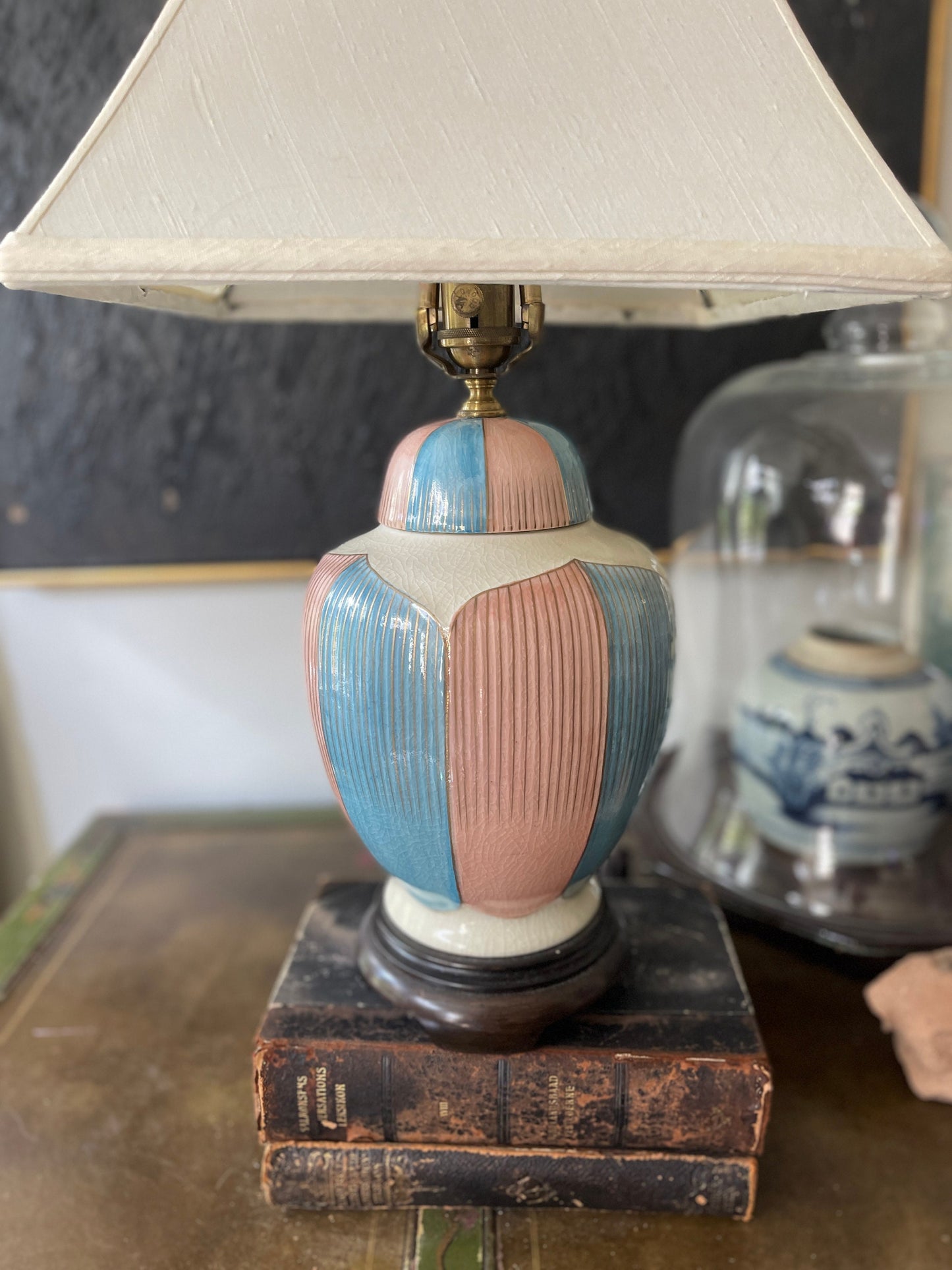 Vintage Blue and Pink Wildwood Ginger Jar Lamp