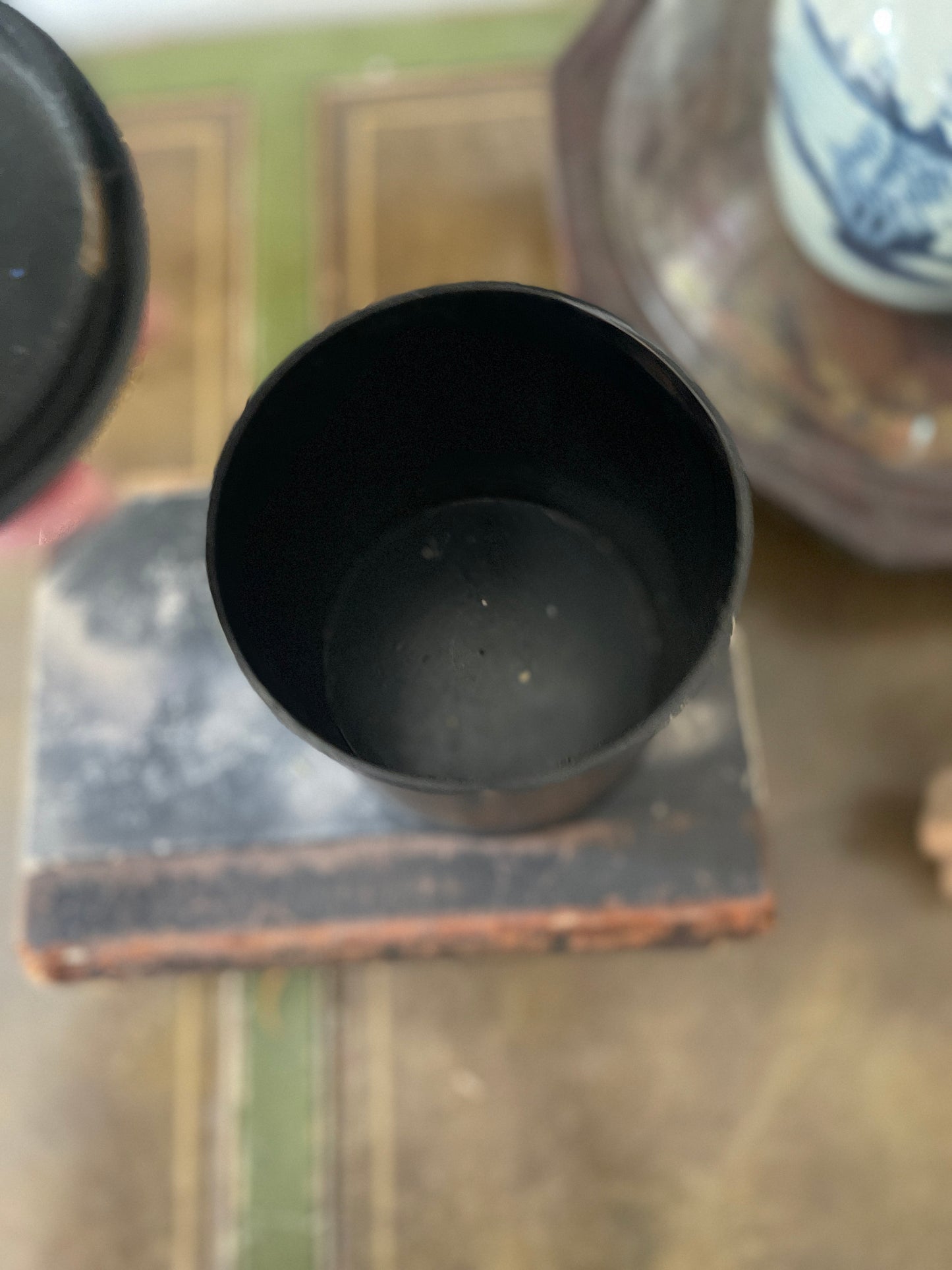 Vintage Black Chinoiserie Lidded Jar