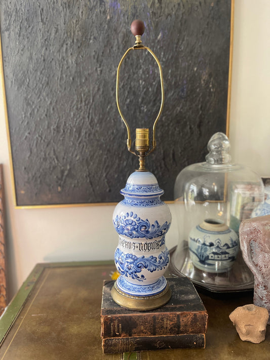 Vintage Blue and White Italian Apothecary Jar Lamp