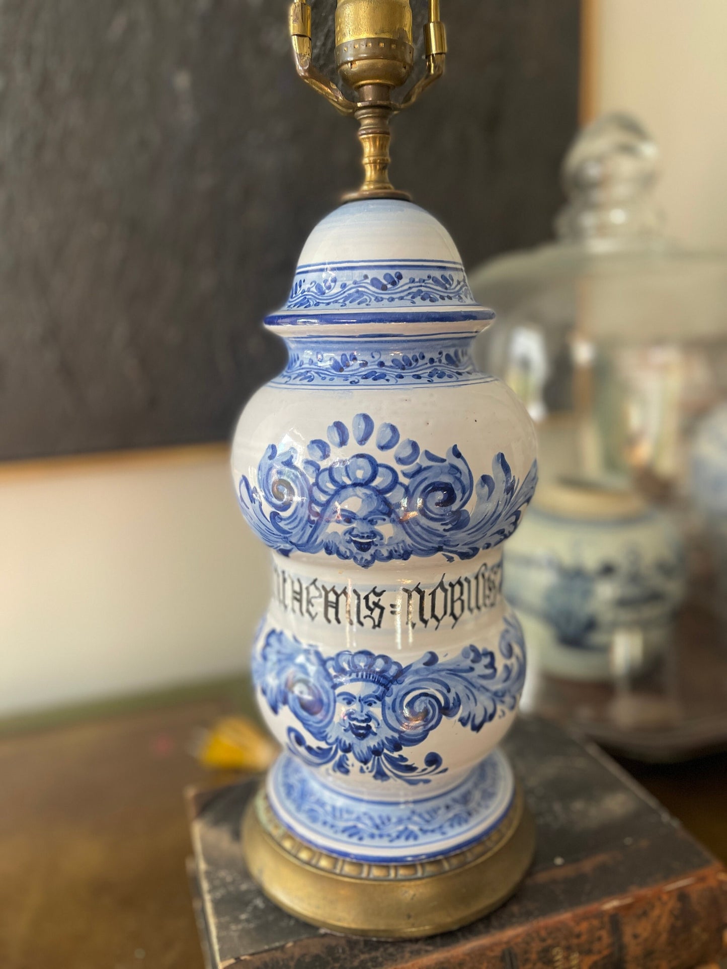 Vintage Blue and White Italian Apothecary Jar Lamp