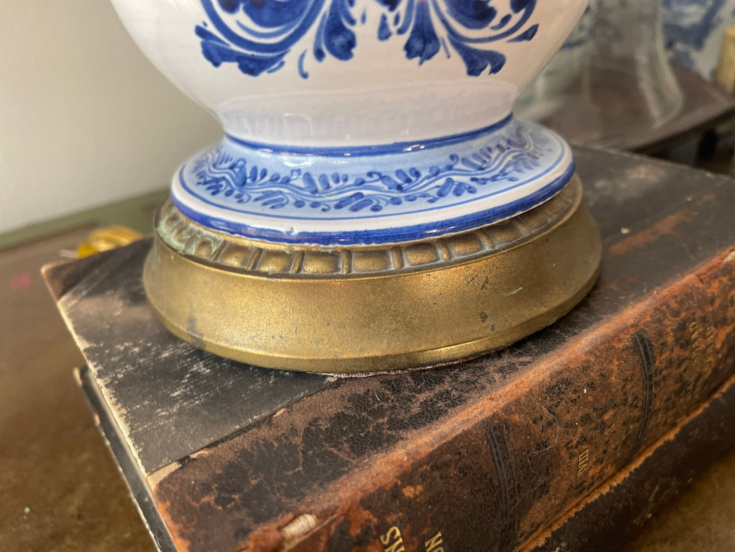 Vintage Blue and White Italian Apothecary Jar Lamp