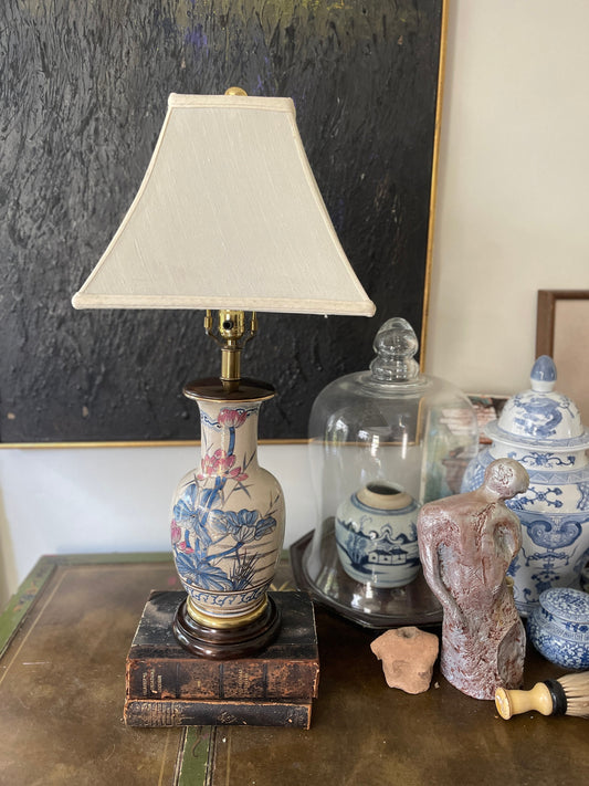 Vintage Asian Pink and Blue Crackle Glaze Table Lamp