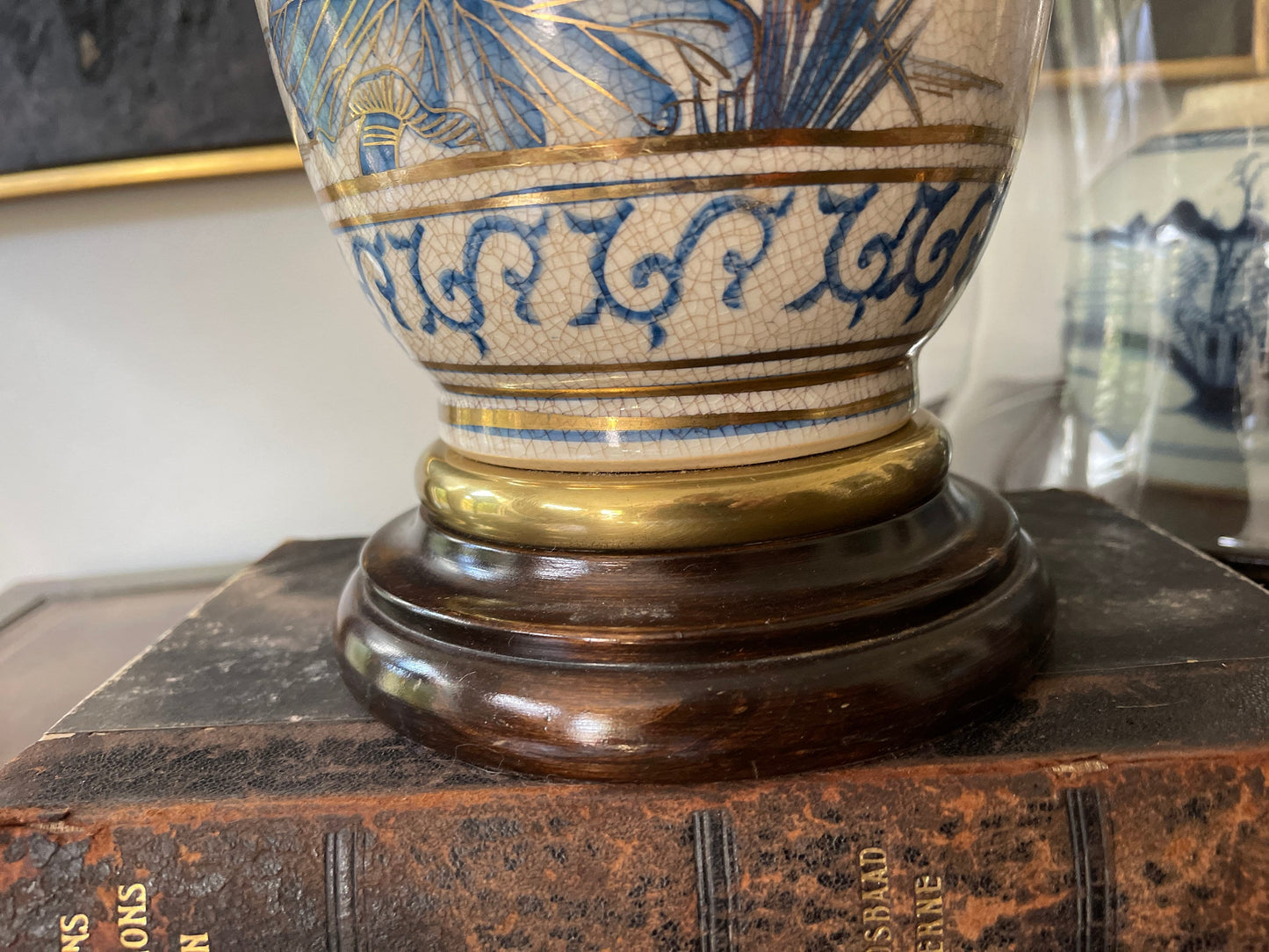 Vintage Asian Pink and Blue Crackle Glaze Table Lamp