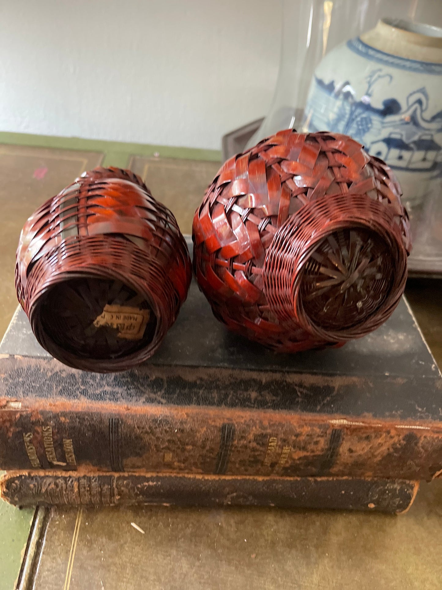 Collection of Two (2) Vintage Woven Asian Vases