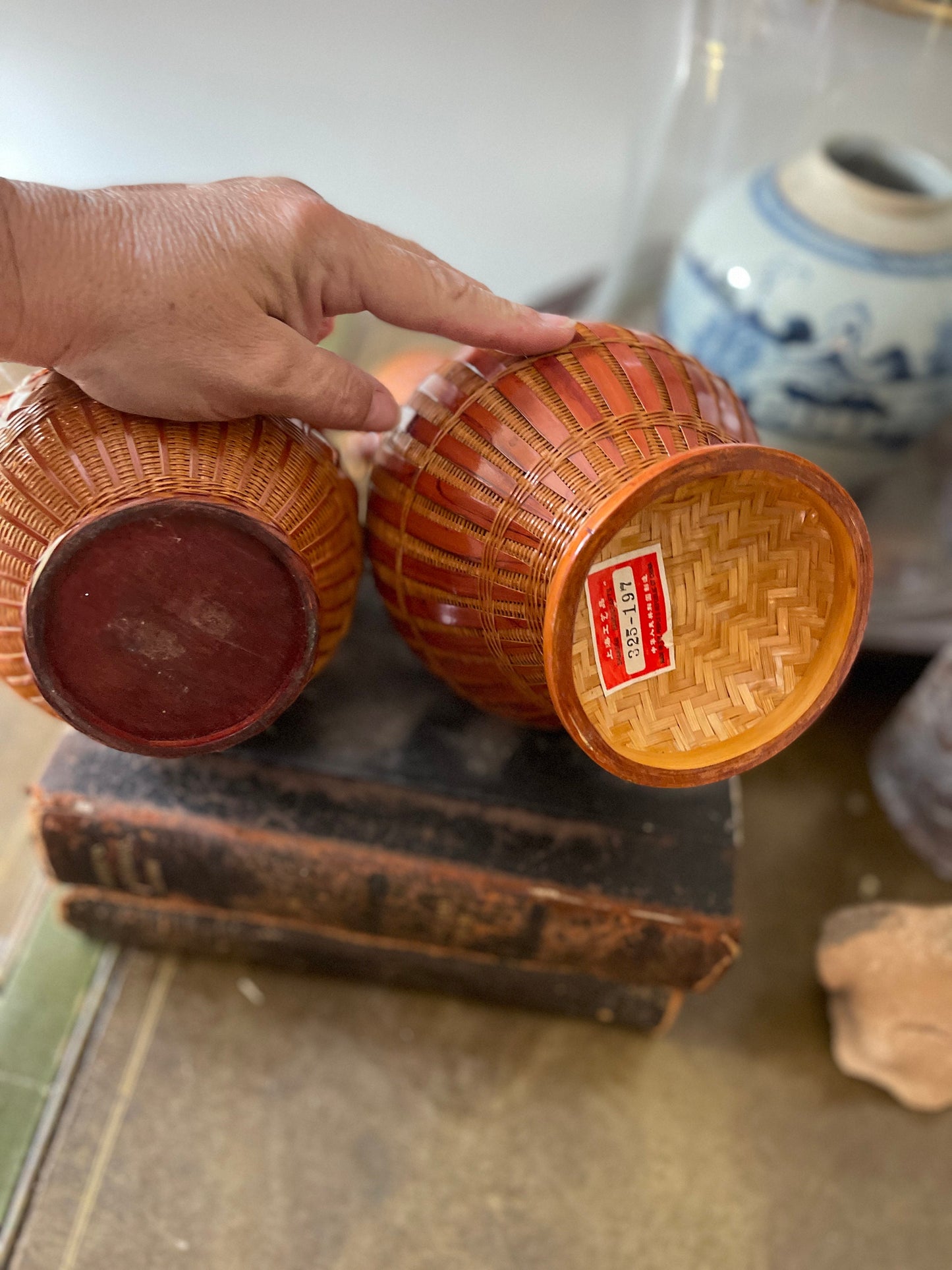 Collection of Two (2) Asian Woven Basket Vases