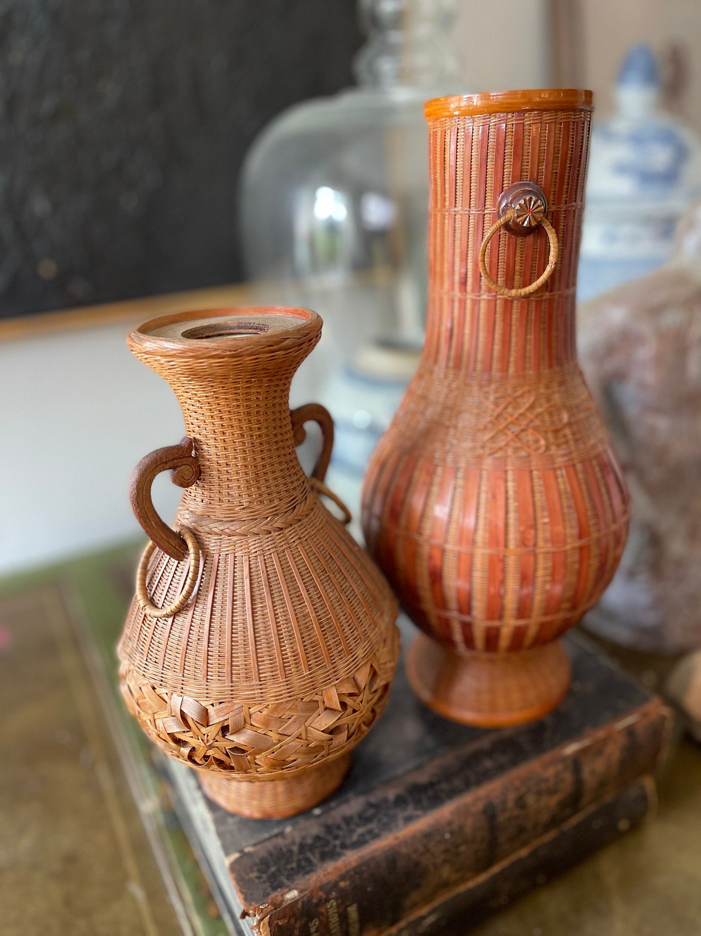 Collection of Two (2) Asian Woven Basket Vases