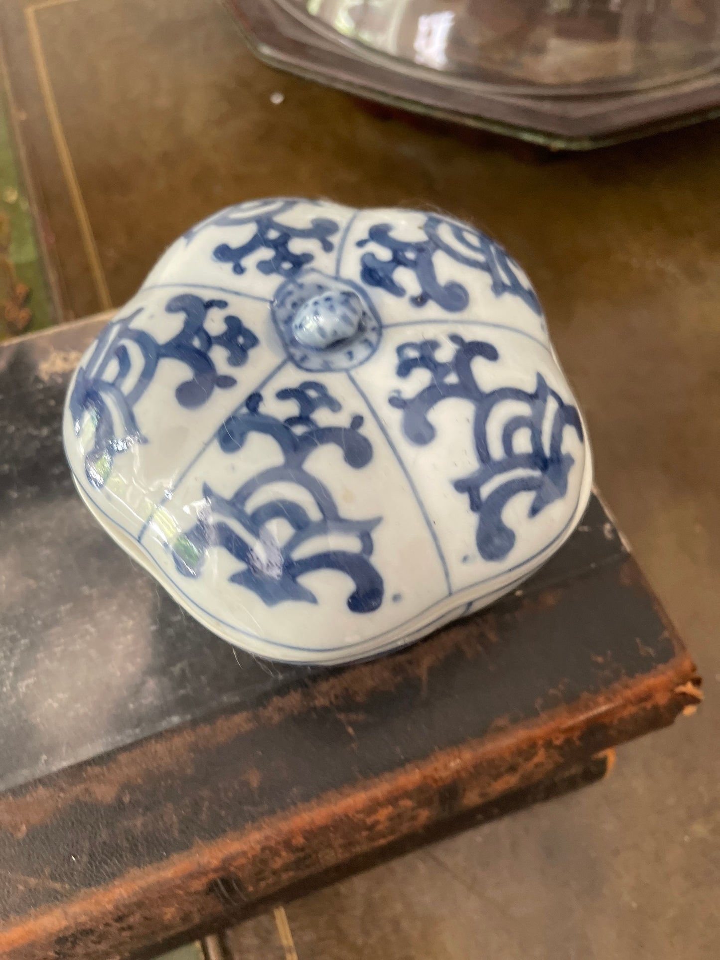 Small Blue and White Pumpkin Shaped Asian Trinket Jar