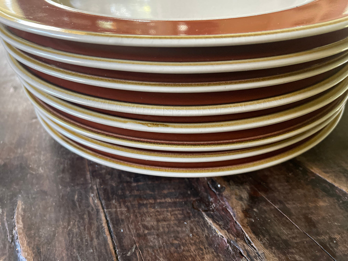 Set of Eight (8) Vintage Stoneware 10.75” Dinner Plates in Bandolero Sienna Japanese