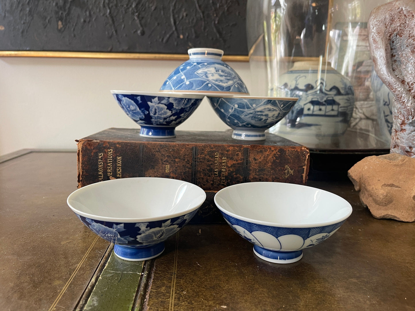 Set of five (5) Blue and White Asian Noodle Bowls