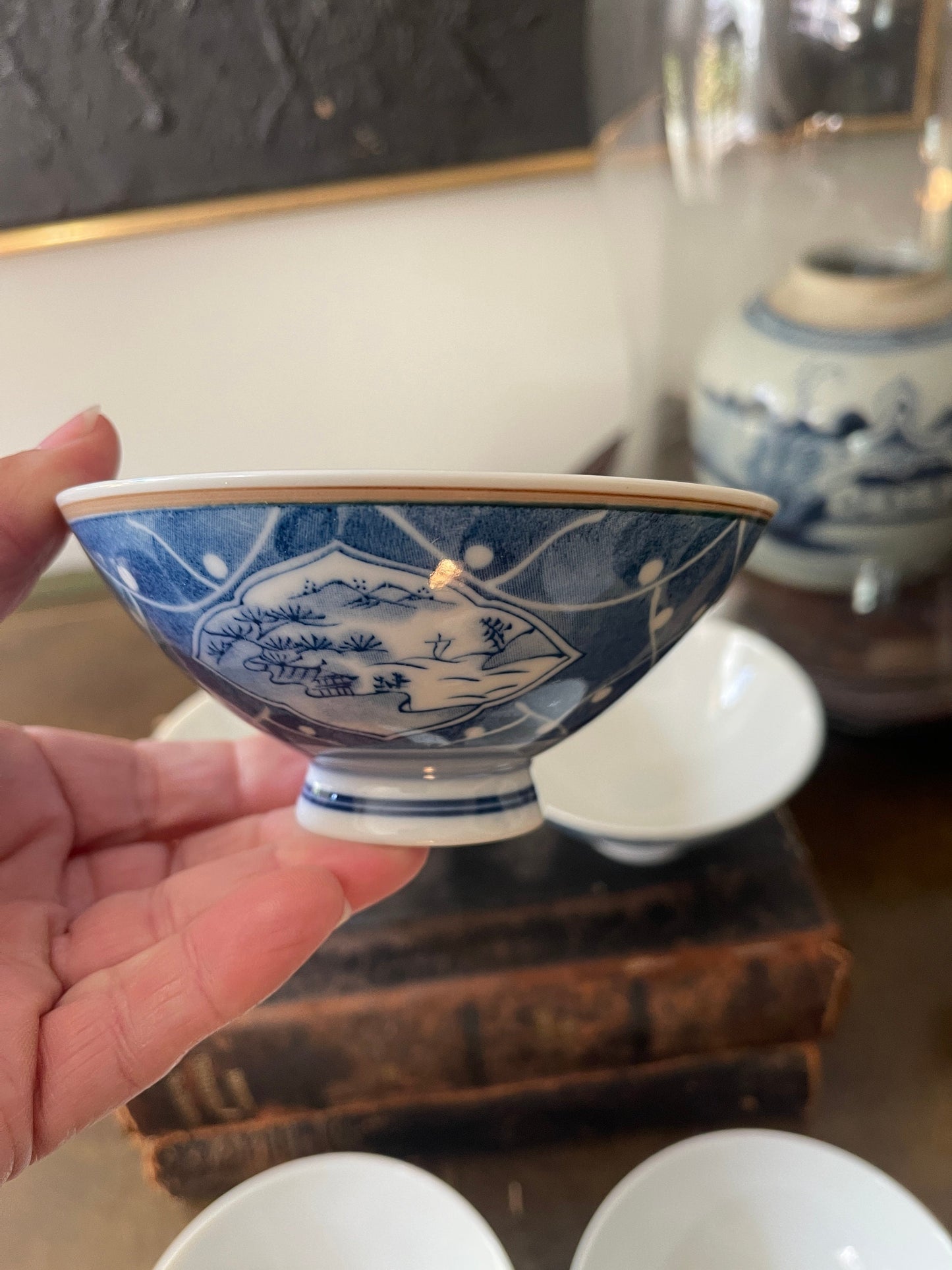 Set of five (5) Blue and White Asian Noodle Bowls