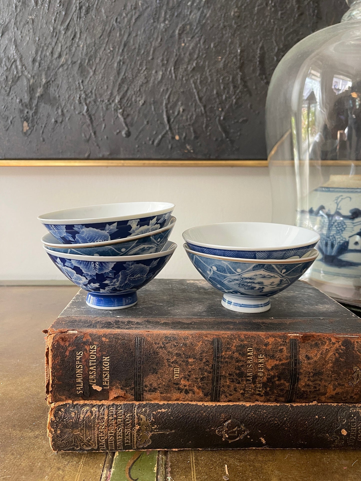 Set of five (5) Blue and White Asian Noodle Bowls