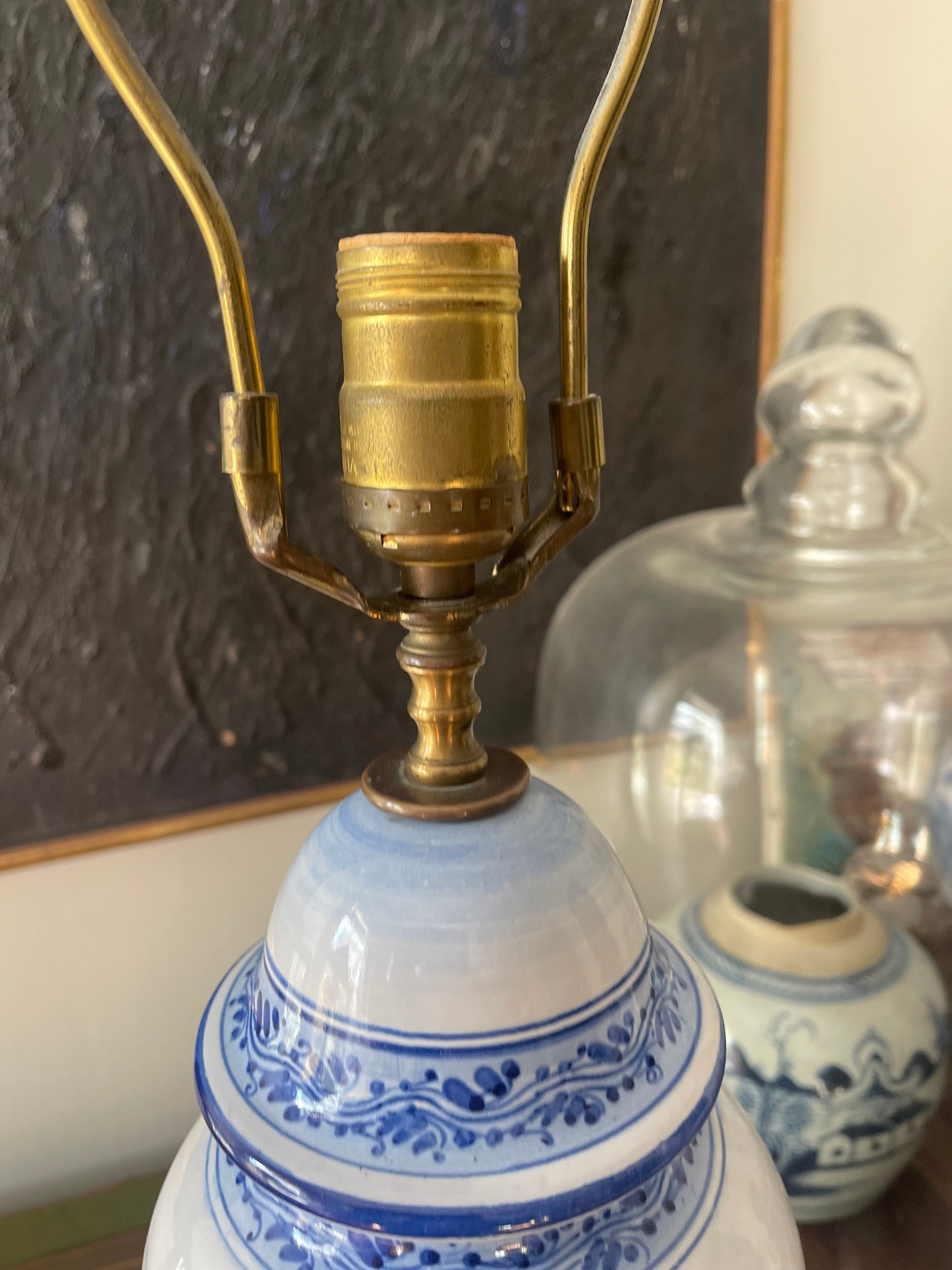 Vintage Blue and White Italian Apothecary Jar Lamp