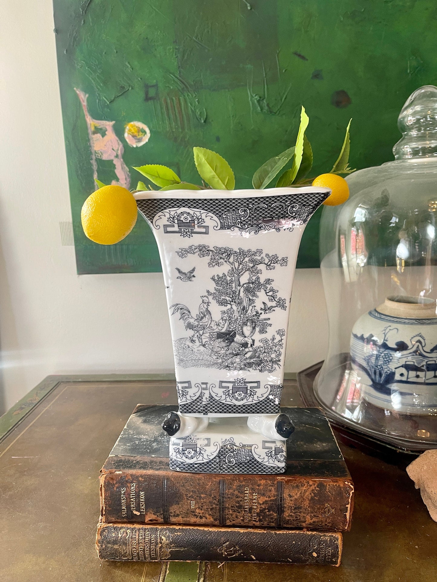 Contemporary Black and White Chinoiserie Vase