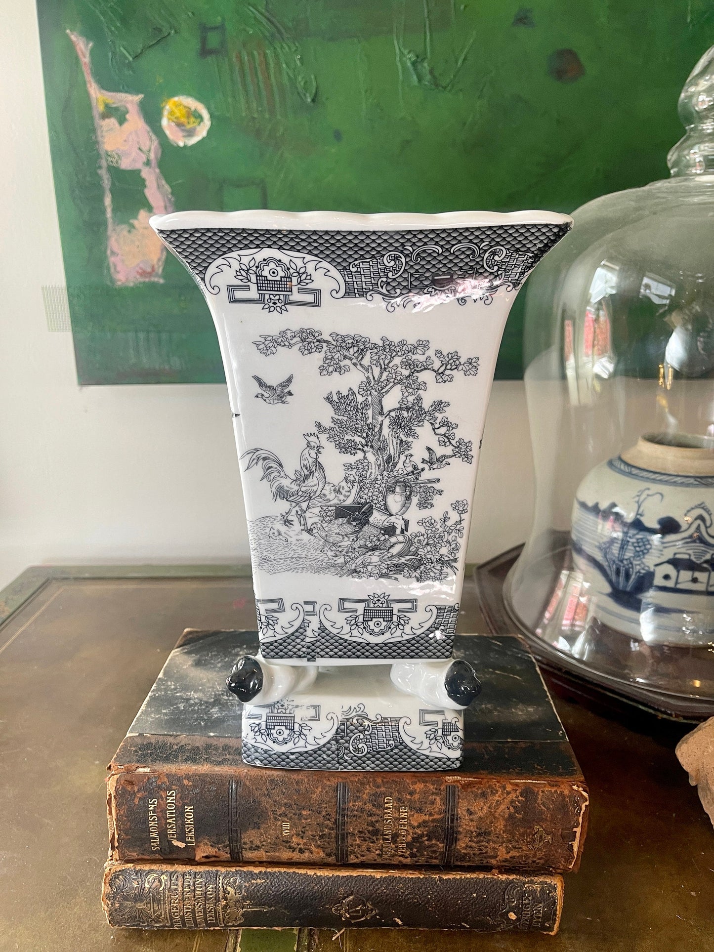 Contemporary Black and White Chinoiserie Vase