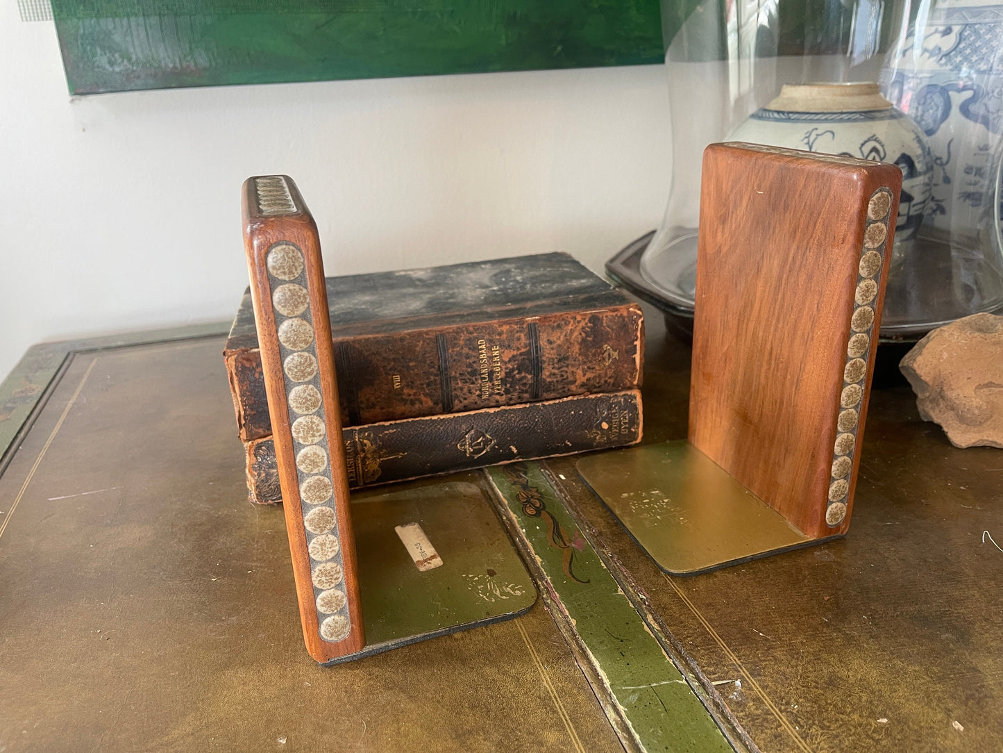 Pair of Vintage Jane and Gordon Martz Pottery and Walnut MCM Bookends