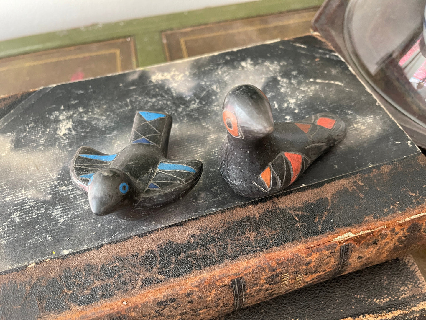 Pair of Black Pottery Folk Art Birds