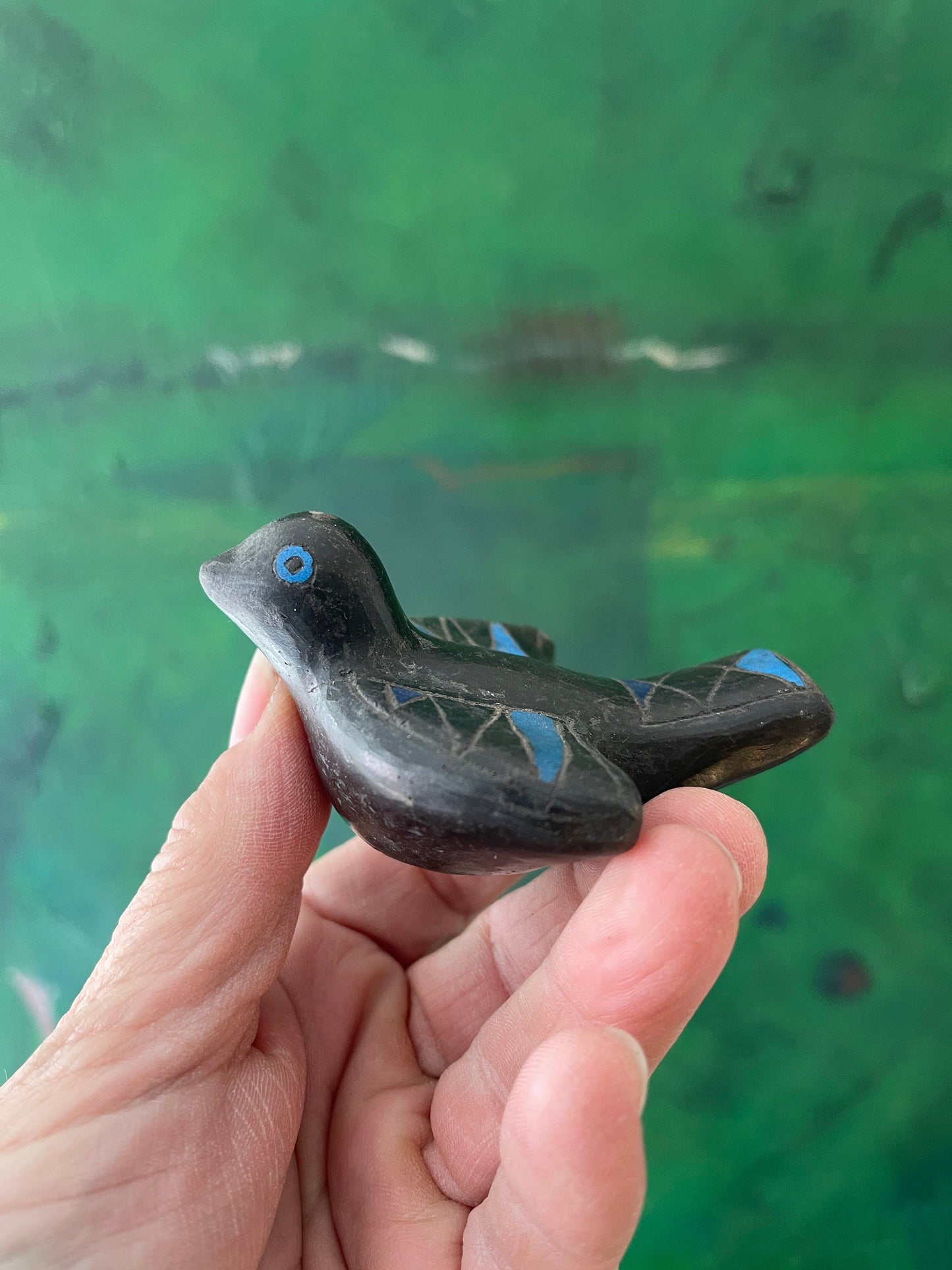 Pair of Black Pottery Folk Art Birds