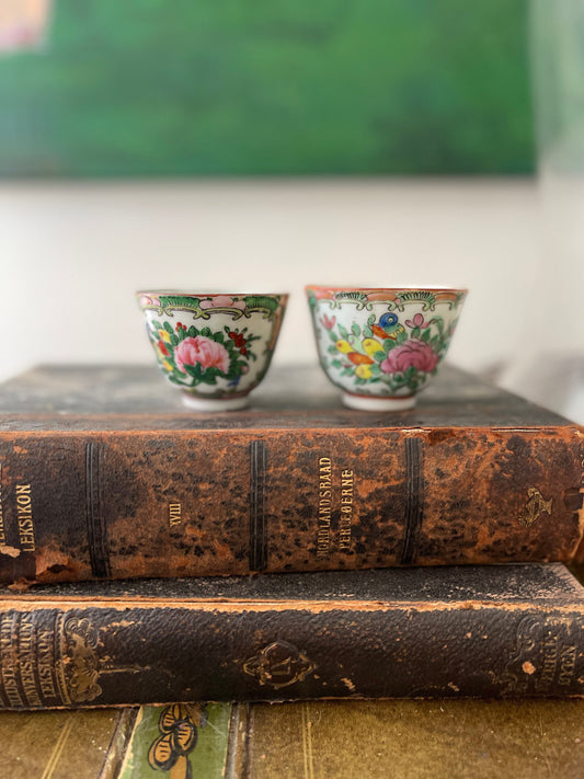 Pair of Vintage Chinese Famille Rose Teacups