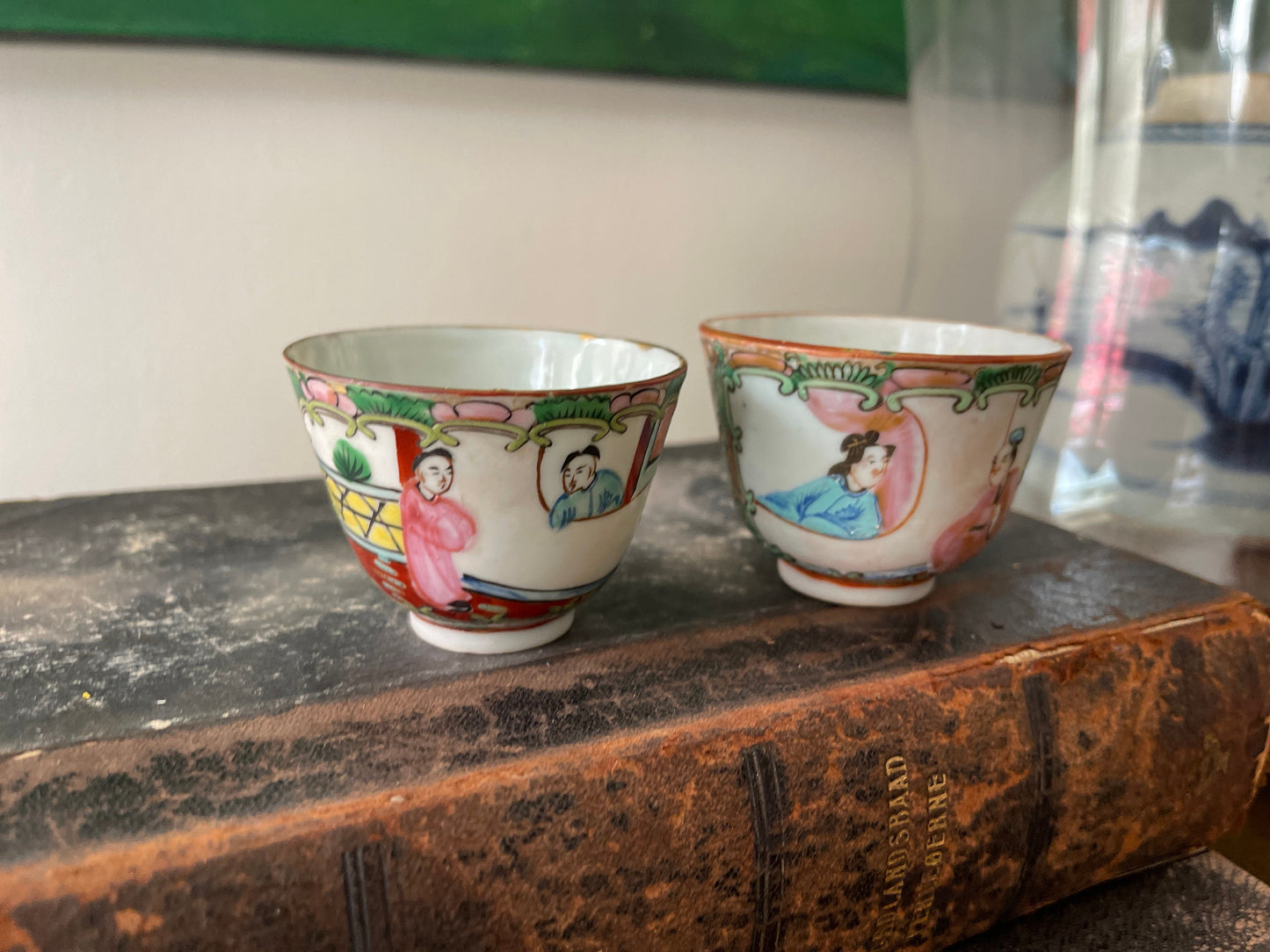 Pair of Vintage Chinese Famille Rose Teacups