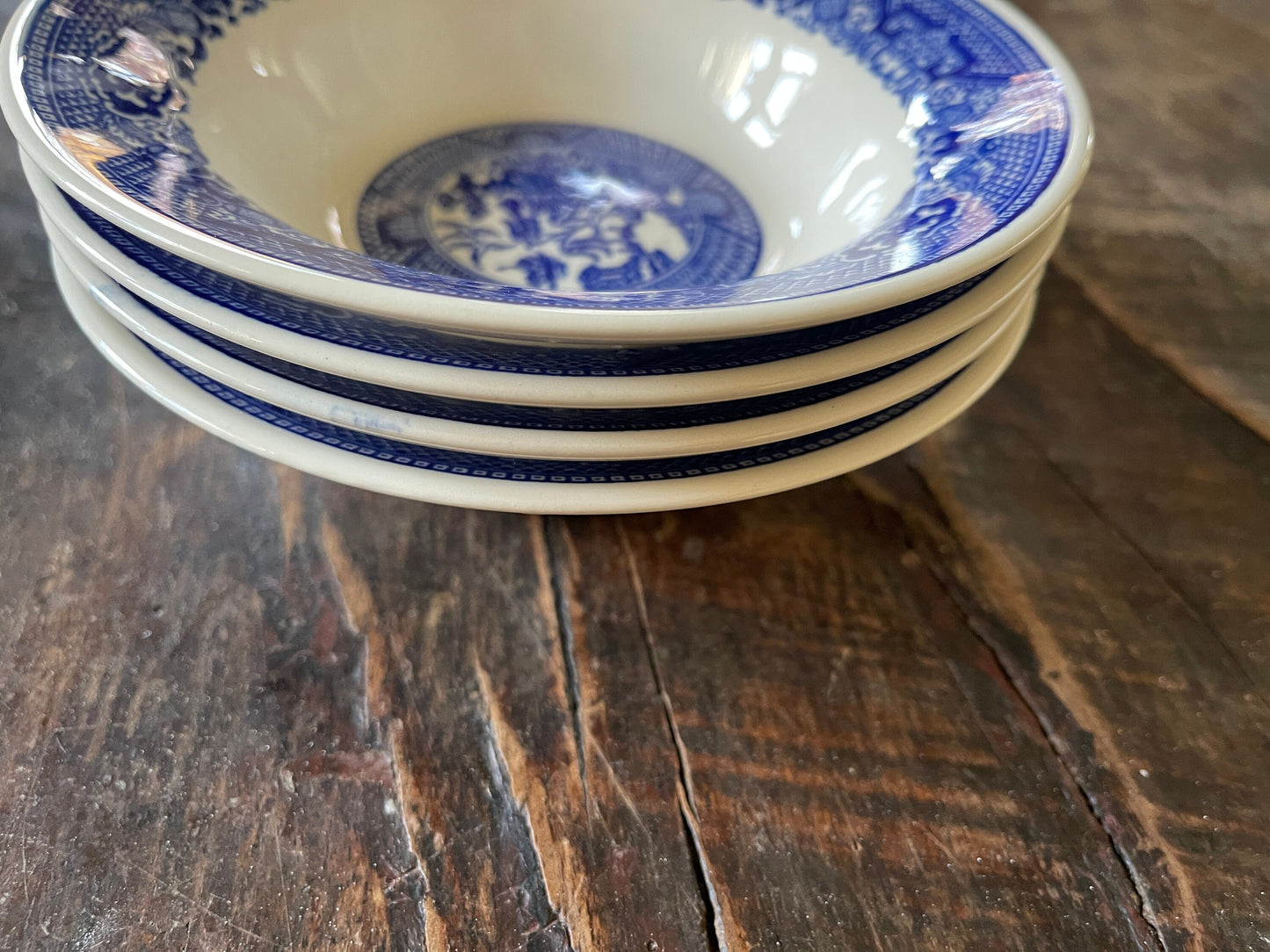 Set of Four (4) 6.25” Blue Willow Small Berry Bowls Vintage