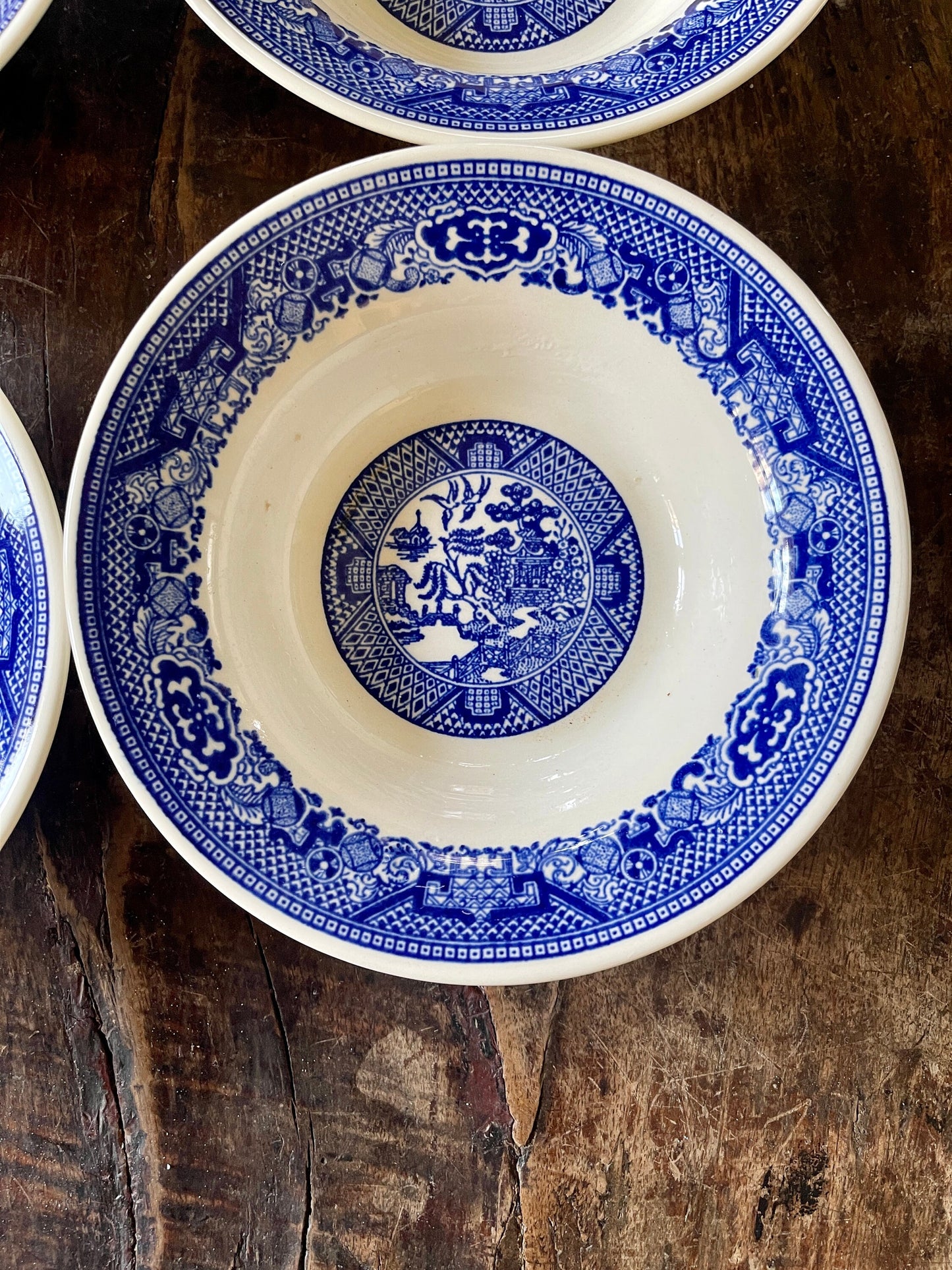 Set of Four (4) 6.25” Blue Willow Small Berry Bowls Vintage