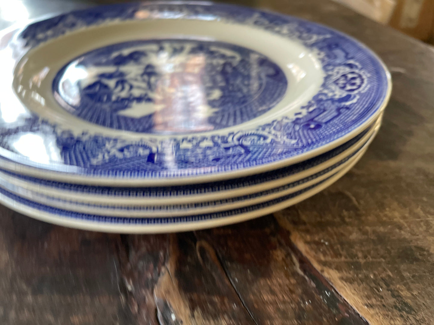 Set of Four (4) 10” Blue Willow Dinner Plates Vintage