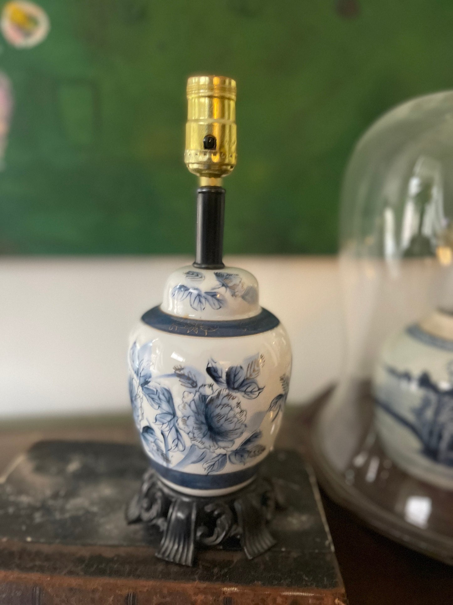 Small Vintage Asian Blue Ginger Jar Lamp